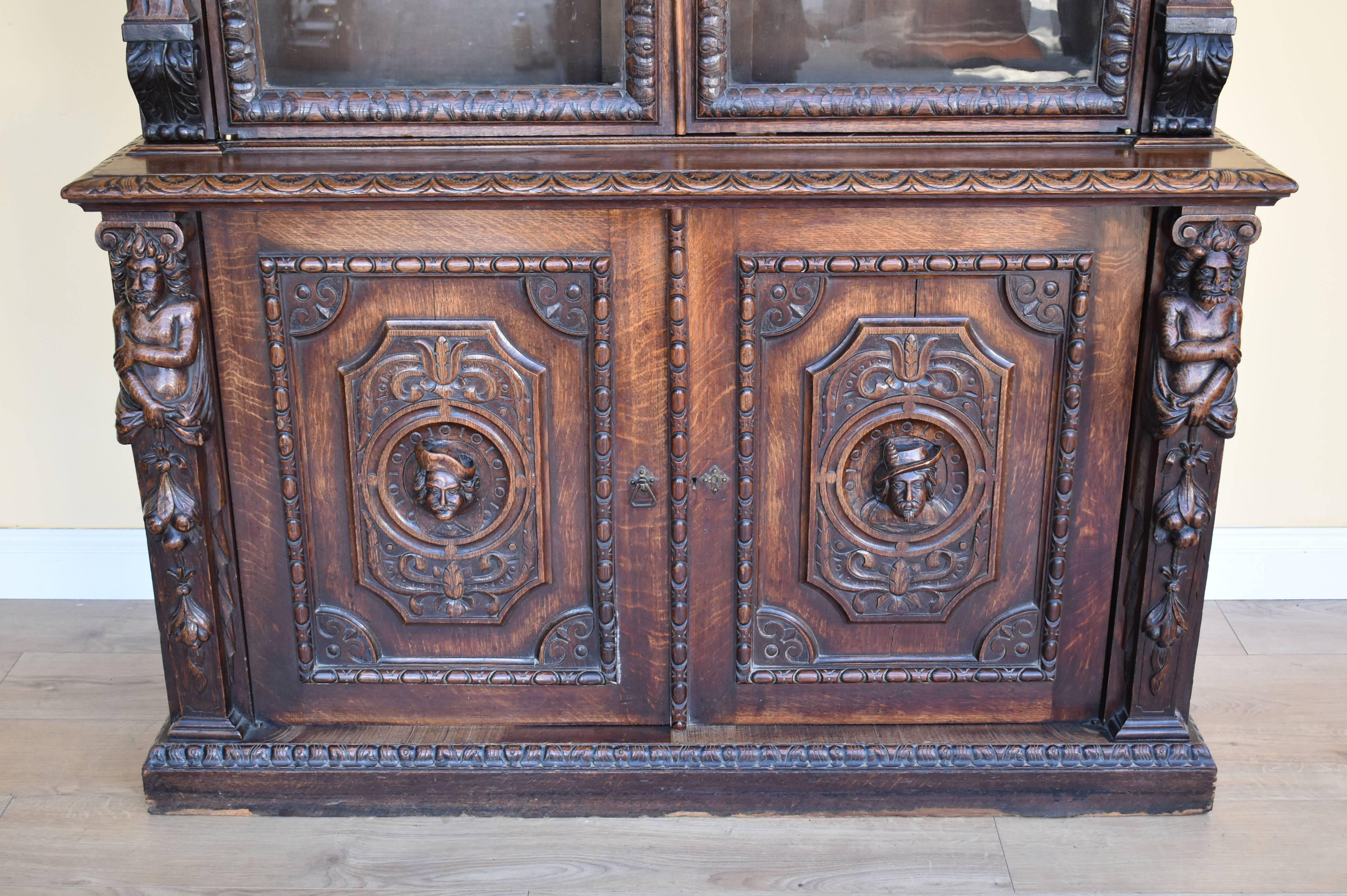 French 19th Century Carved Oak Bookcase