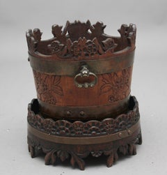 19th Century Carved Oak Bucket and Stand