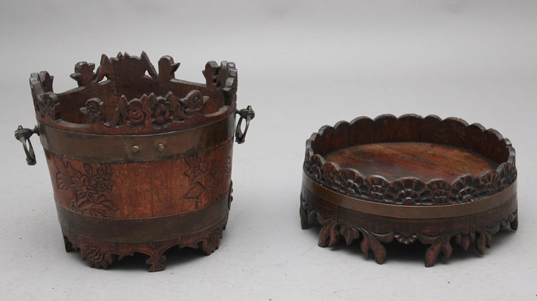 19th Century Carved Oak Bucket and Stand For Sale at 1stDibs