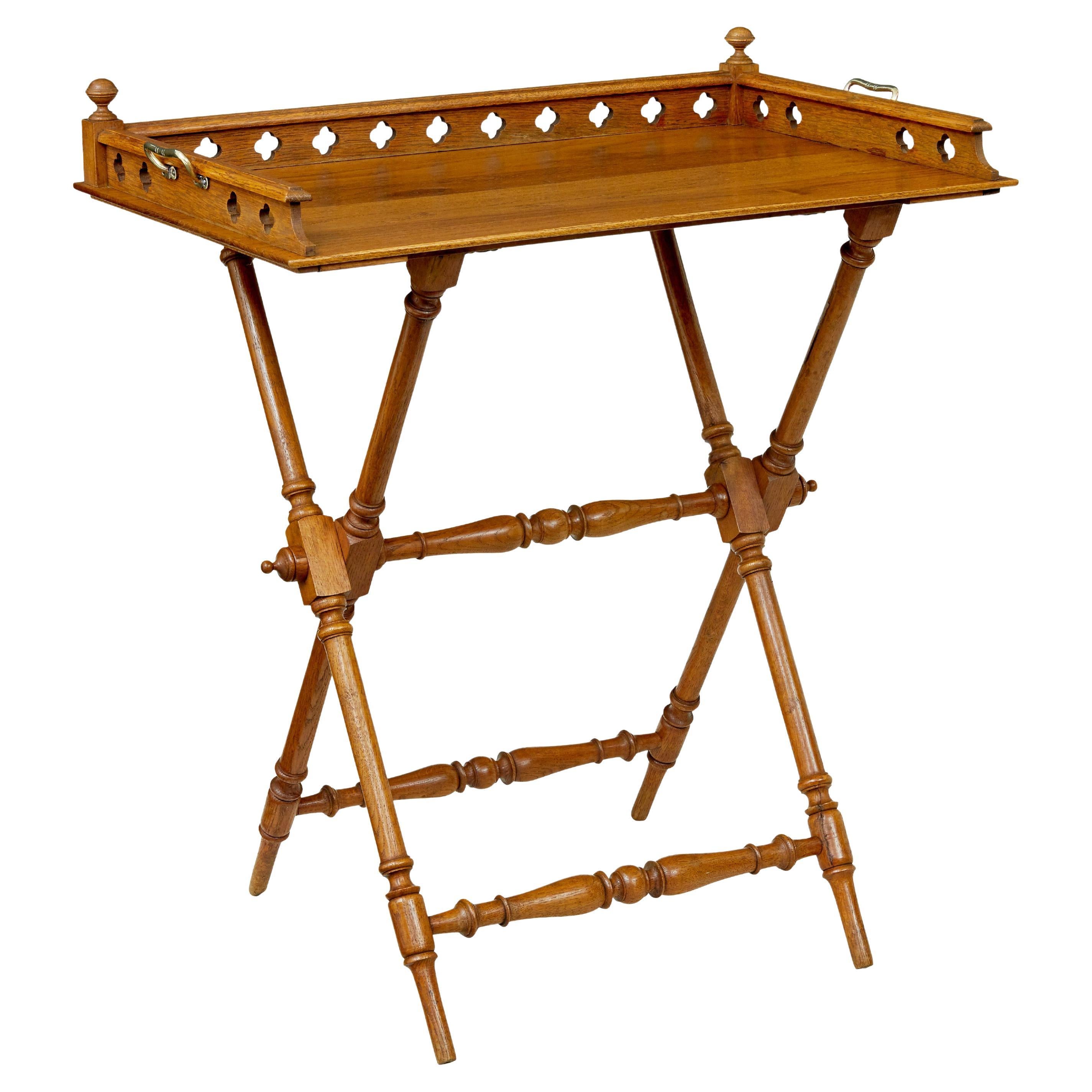 19th century carved oak butlers tray on stand
