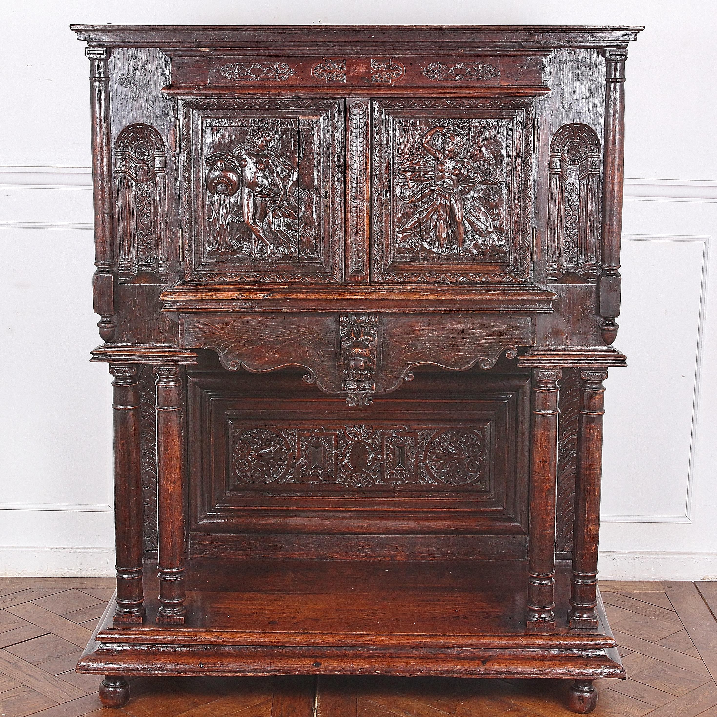 19th Century Carved Oak Cabinet on Stand 5