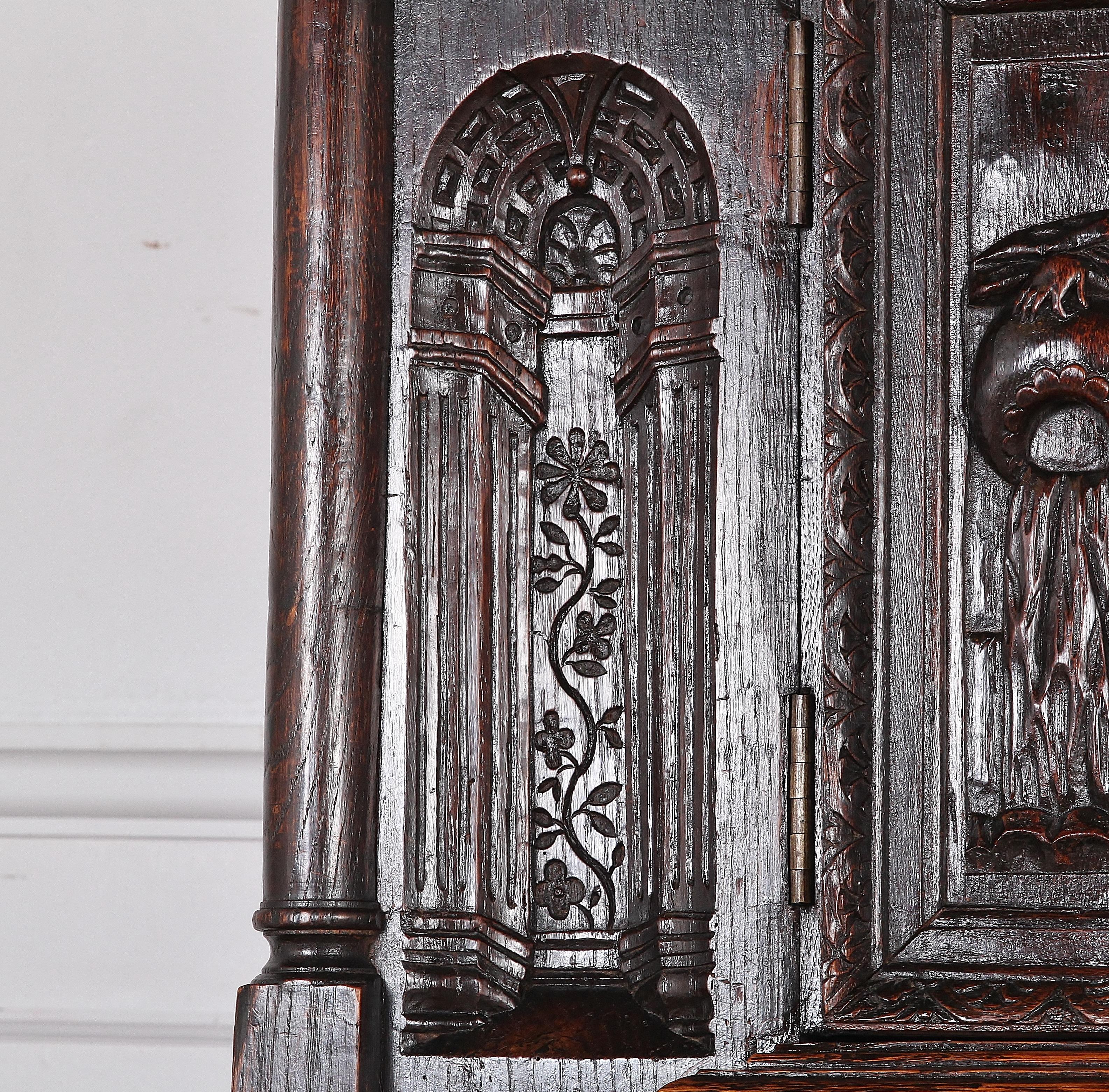 19th Century Carved Oak Cabinet on Stand 2
