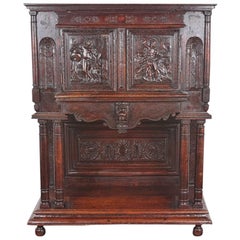 19th Century Carved Oak Cabinet on Stand
