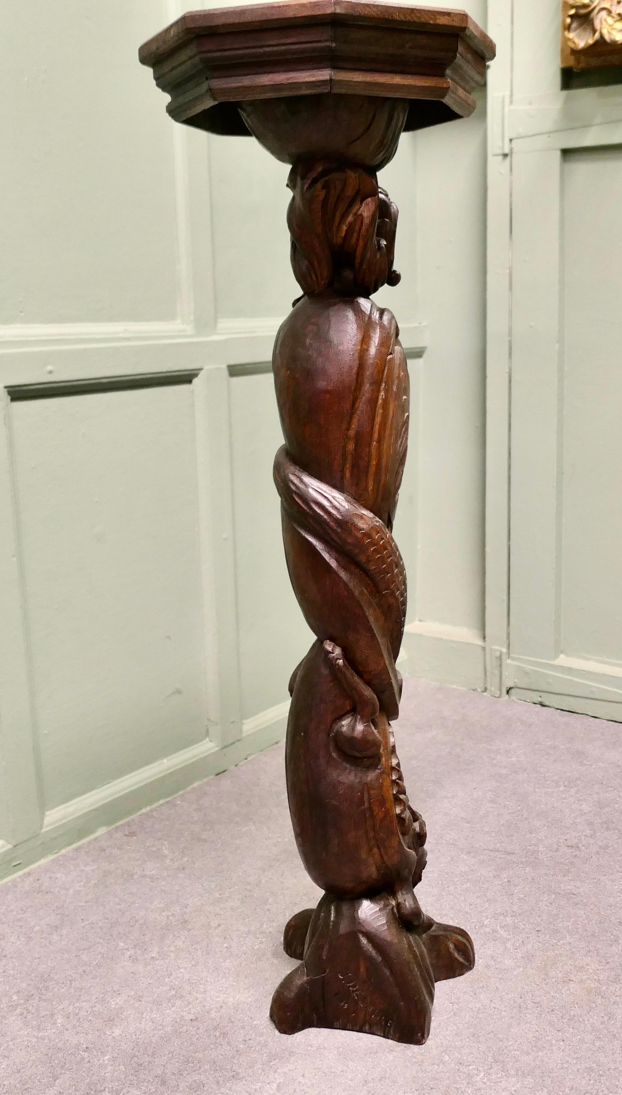 19th Century Carved Oak Caryatid Pedestal This is a superbly carved piece For Sale 3