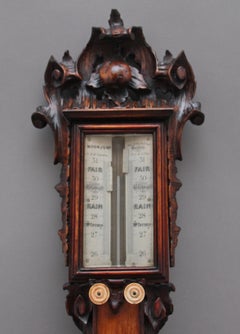 19th Century Carved Oak Cased Stick Barometer