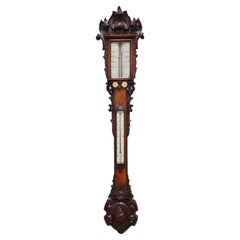 Antique 19th Century Carved Oak Cased Stick Barometer