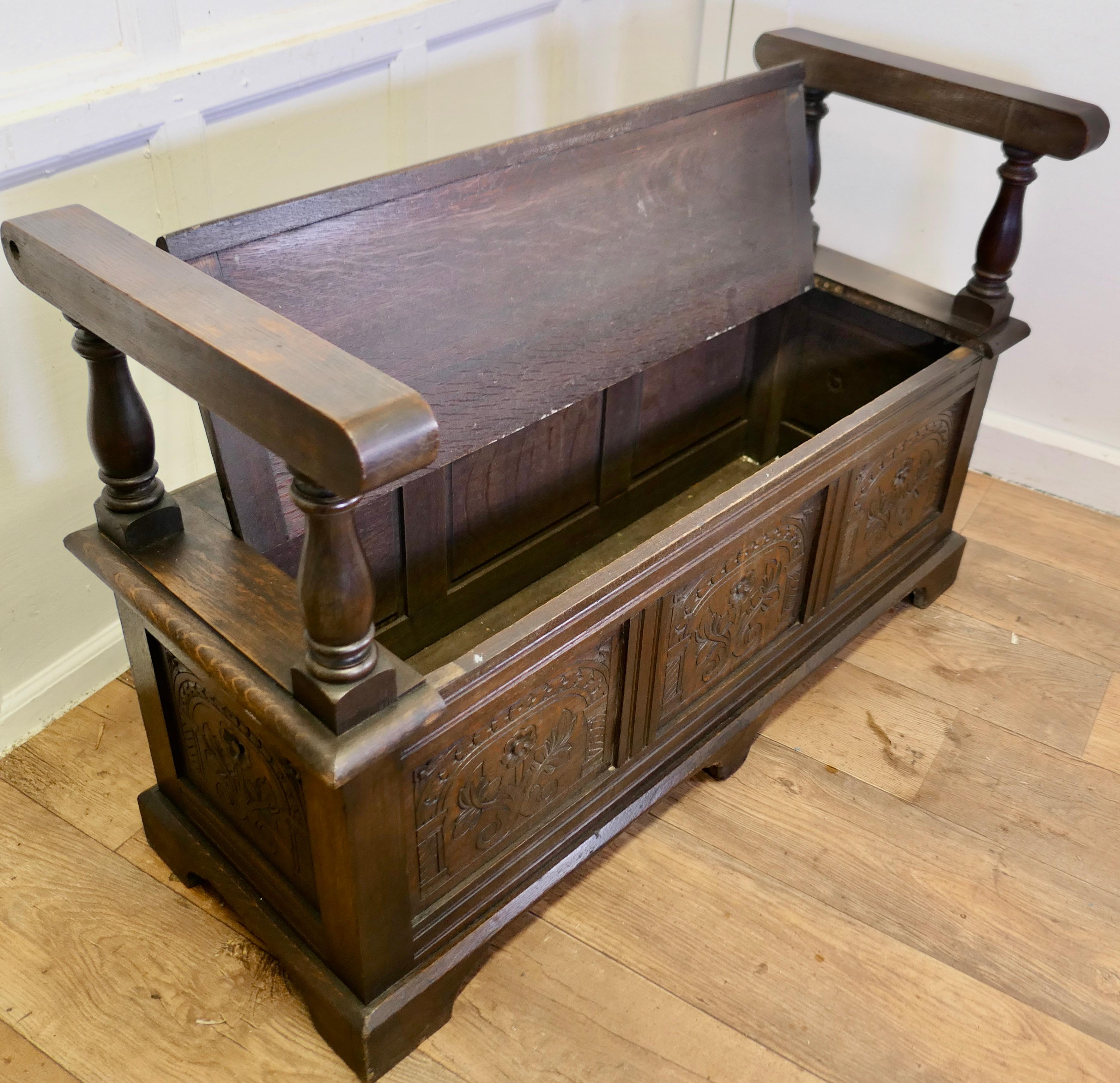 19th Century Carved Oak Coffer, Hall Seat  This is a lovely old piece   2