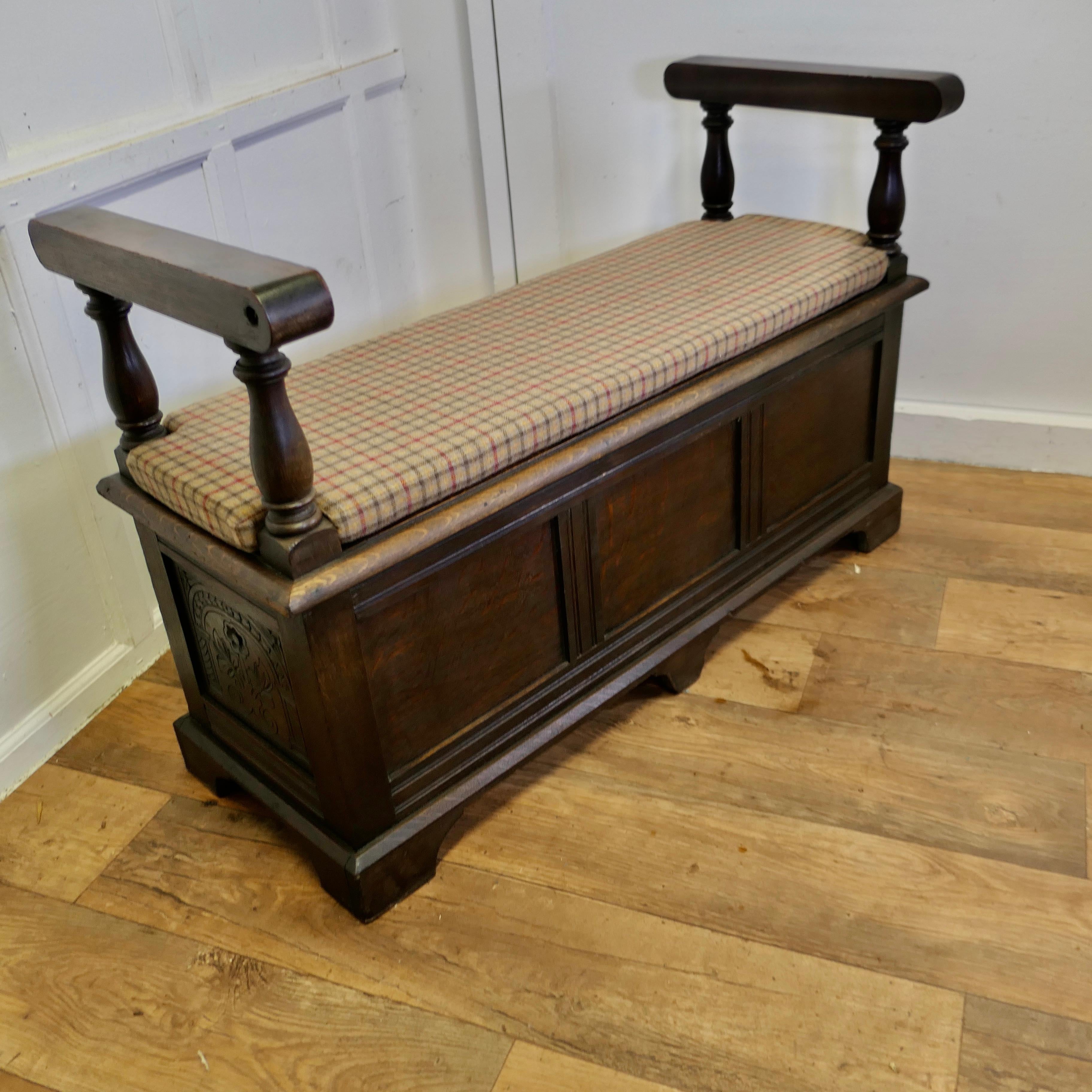 19th Century Carved Oak Coffer, Hall Seat  This is a lovely old piece   3