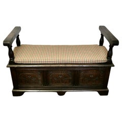 19th Century Carved Oak Coffer, Hall Seat  This is a lovely old piece  