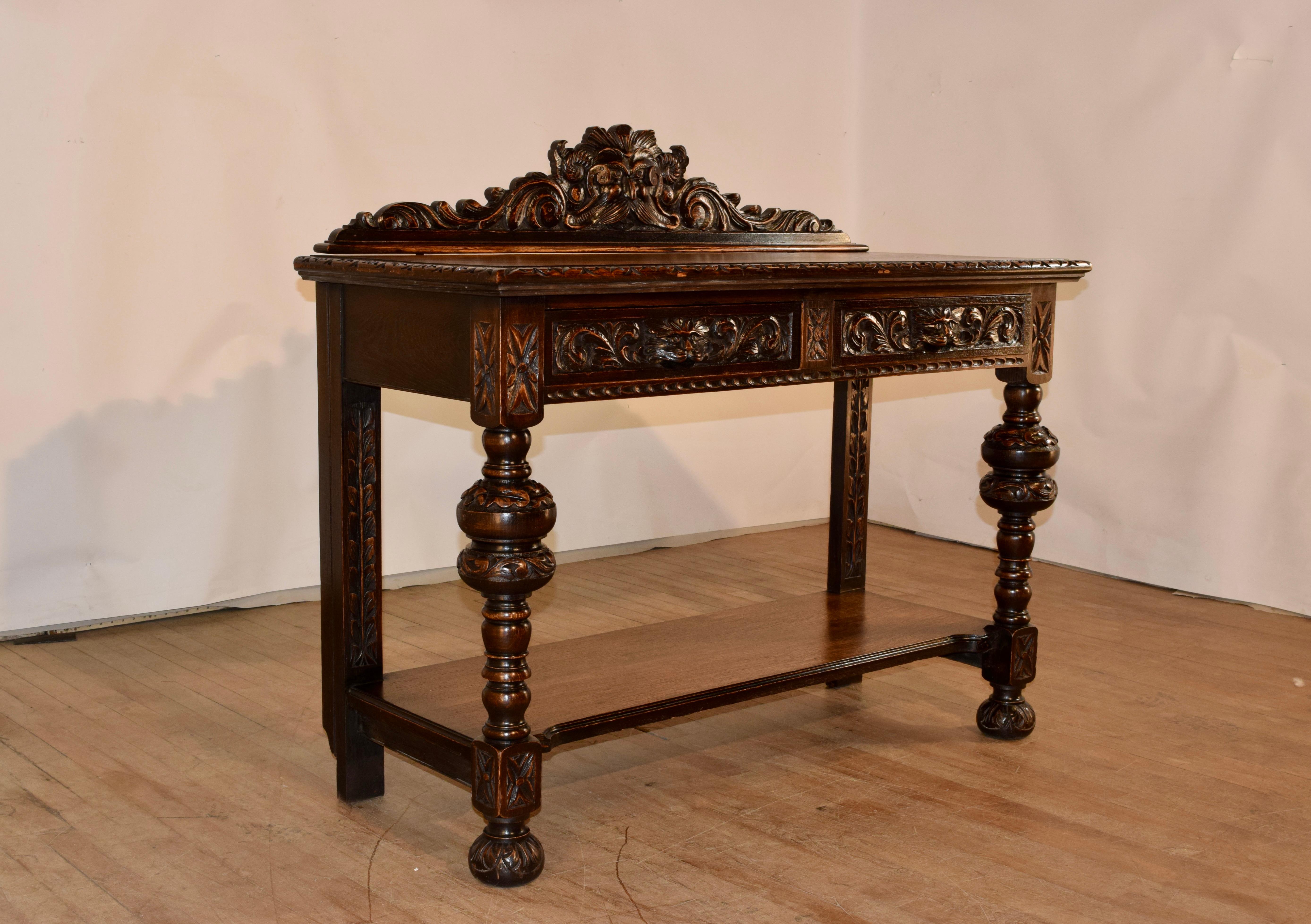 Anglais Table console en Oak sculpté du 19ème siècle en vente