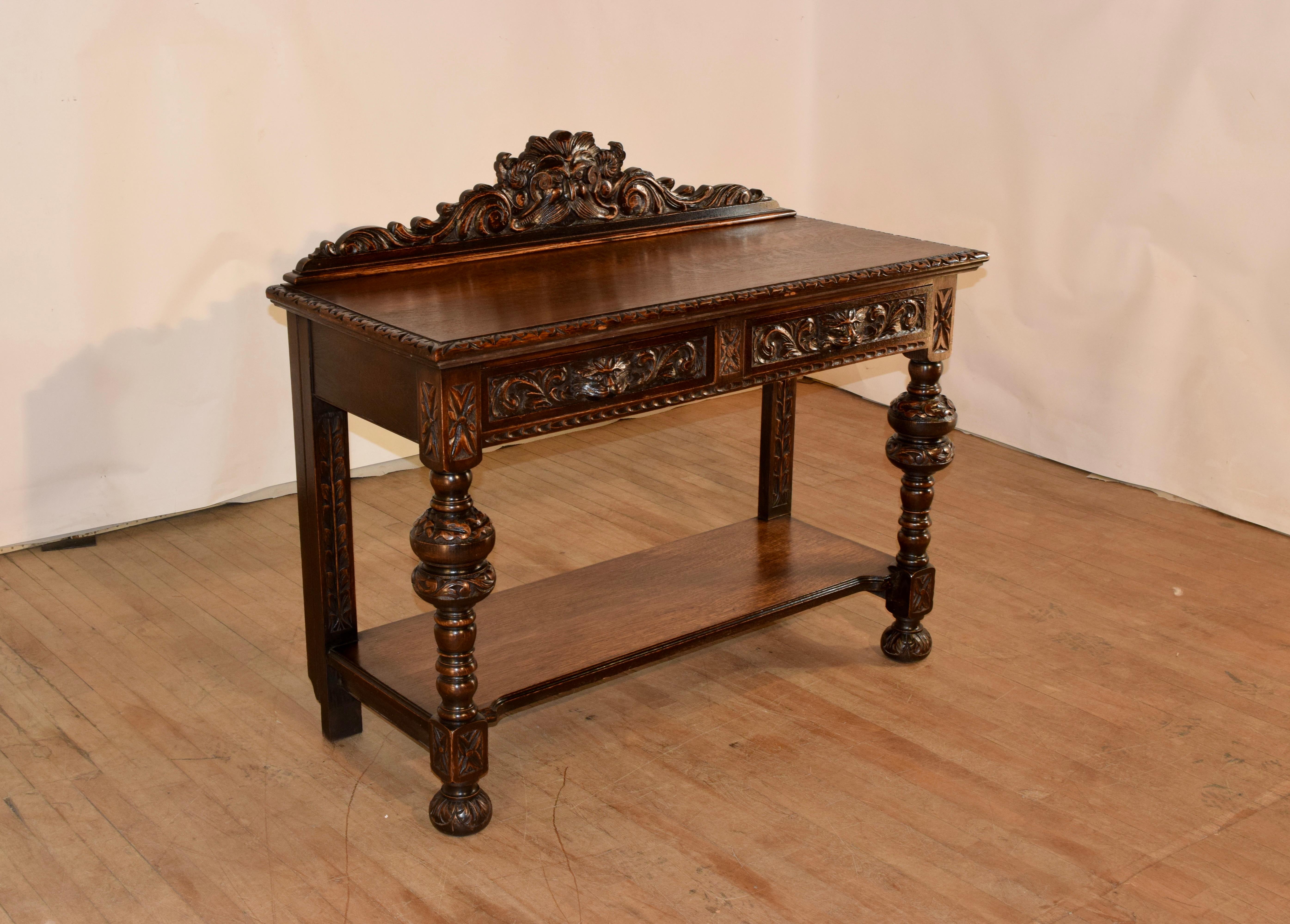 Sculpté à la main Table console en Oak sculpté du 19ème siècle en vente