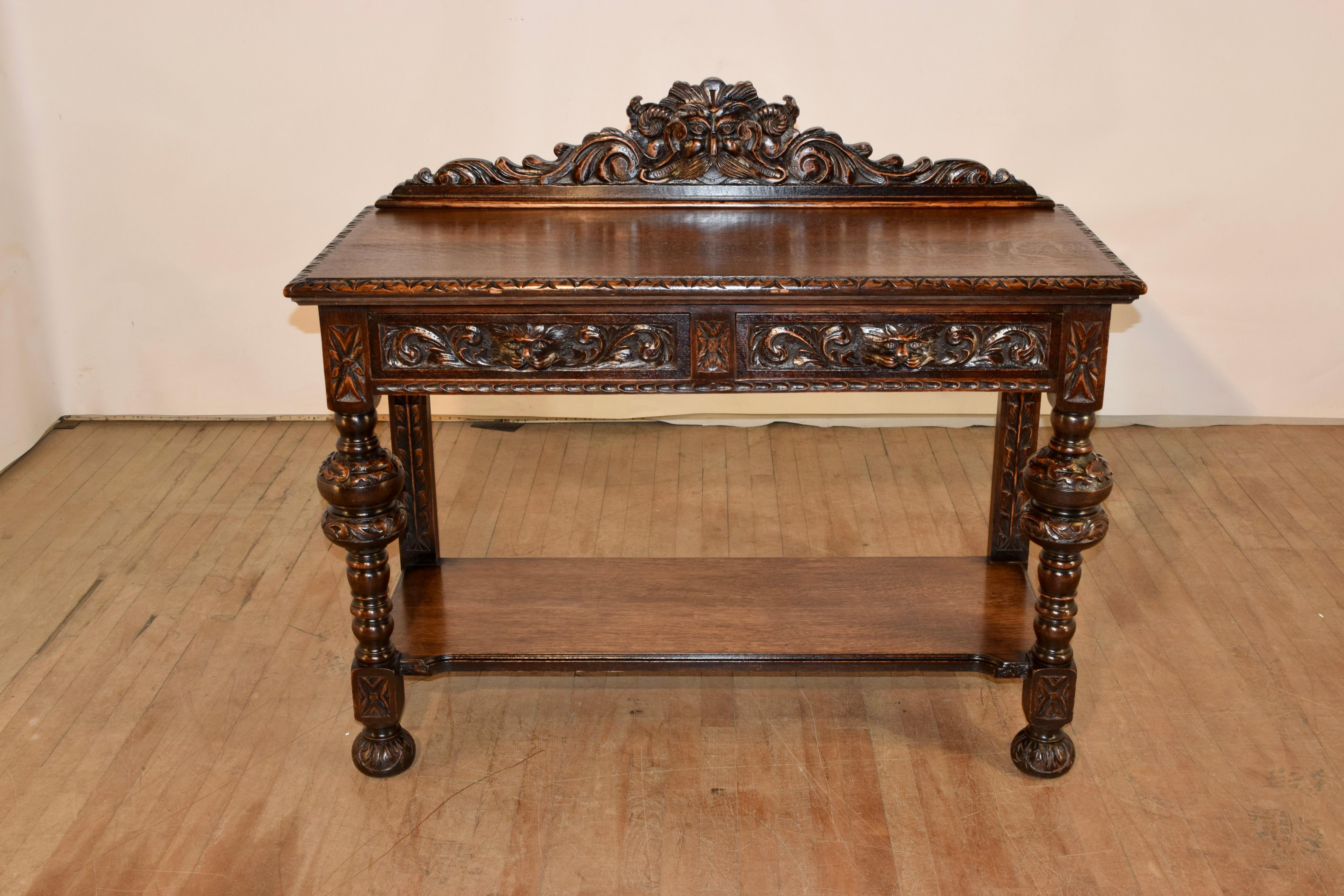 19th Century Carved Oak Console Table In Good Condition For Sale In High Point, NC