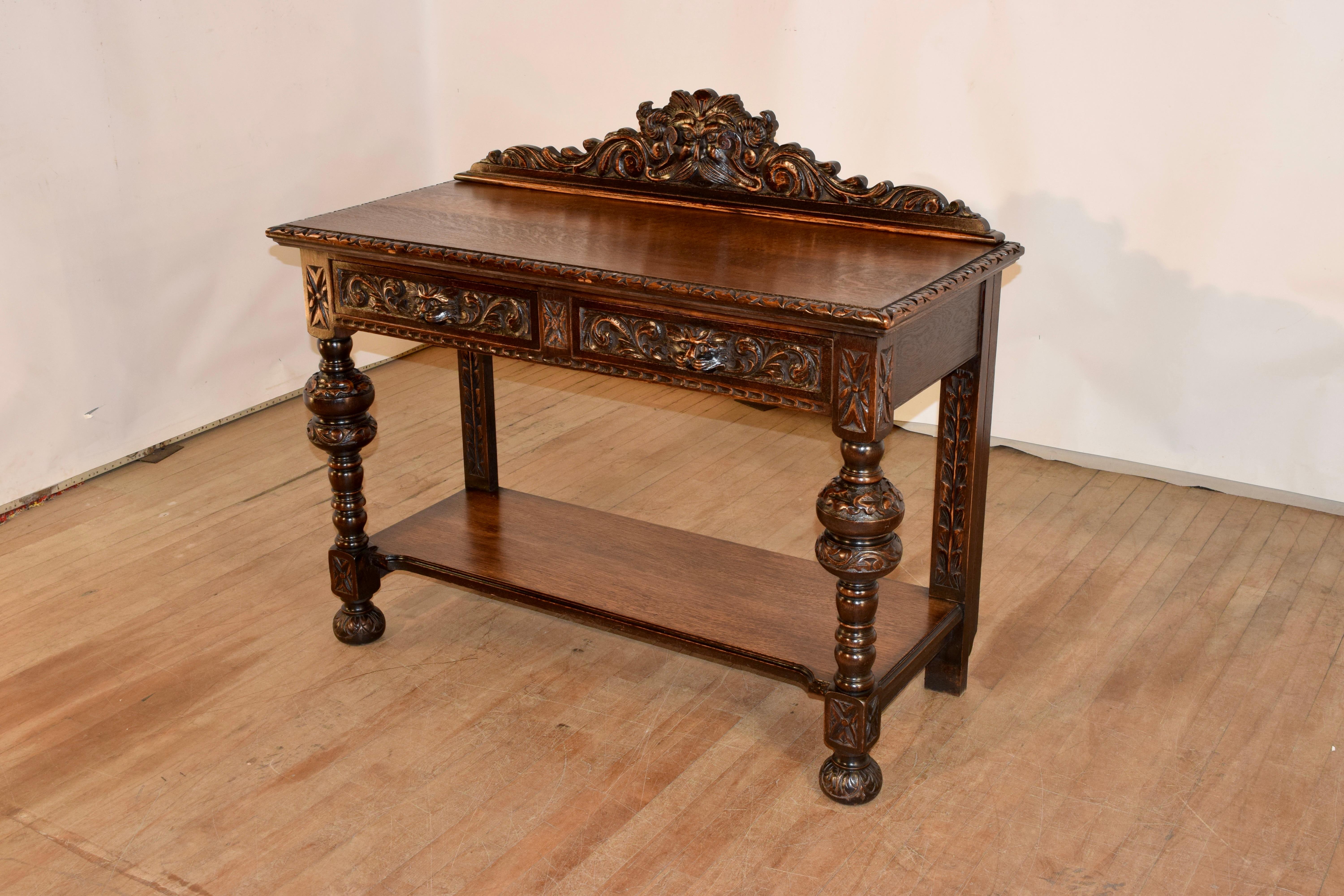 XIXe siècle Table console en Oak sculpté du 19ème siècle en vente