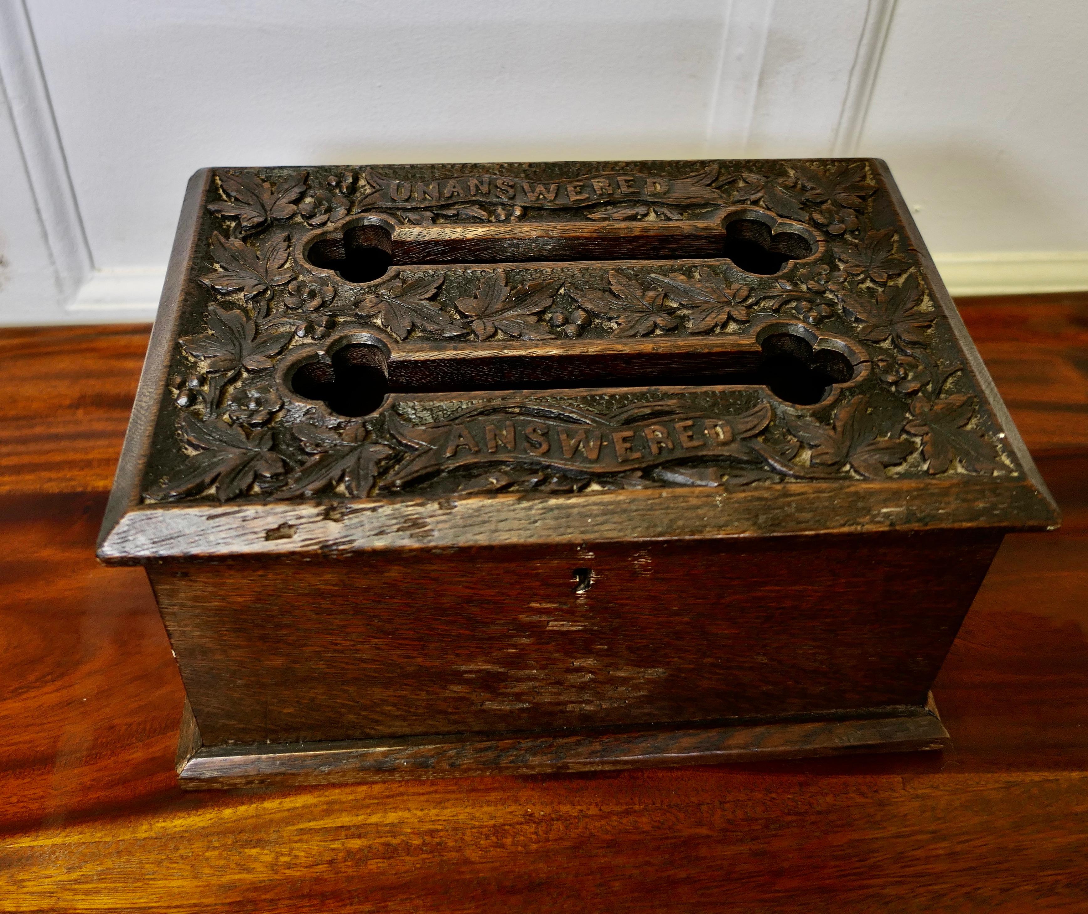 Gothic 19th Century Carved Oak Correspondence, Post or Letter Box    For Sale
