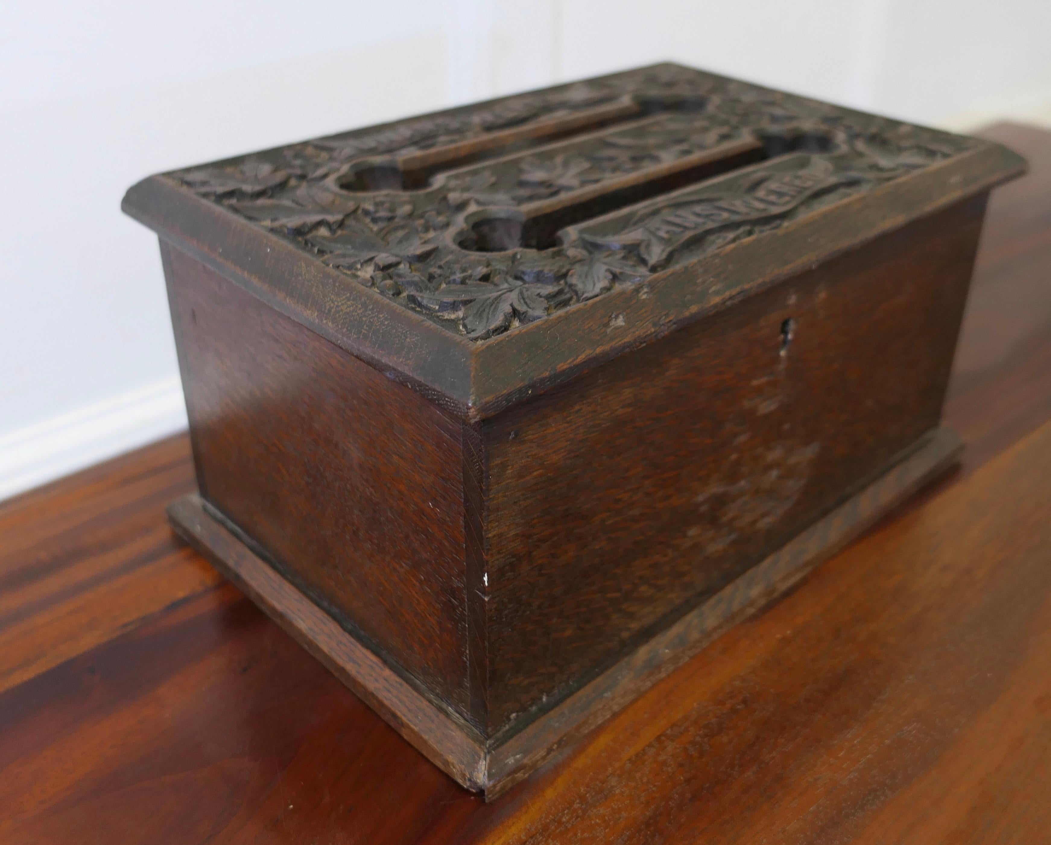 19th Century Carved Oak Correspondence, Post or Letter Box    In Good Condition For Sale In Chillerton, Isle of Wight
