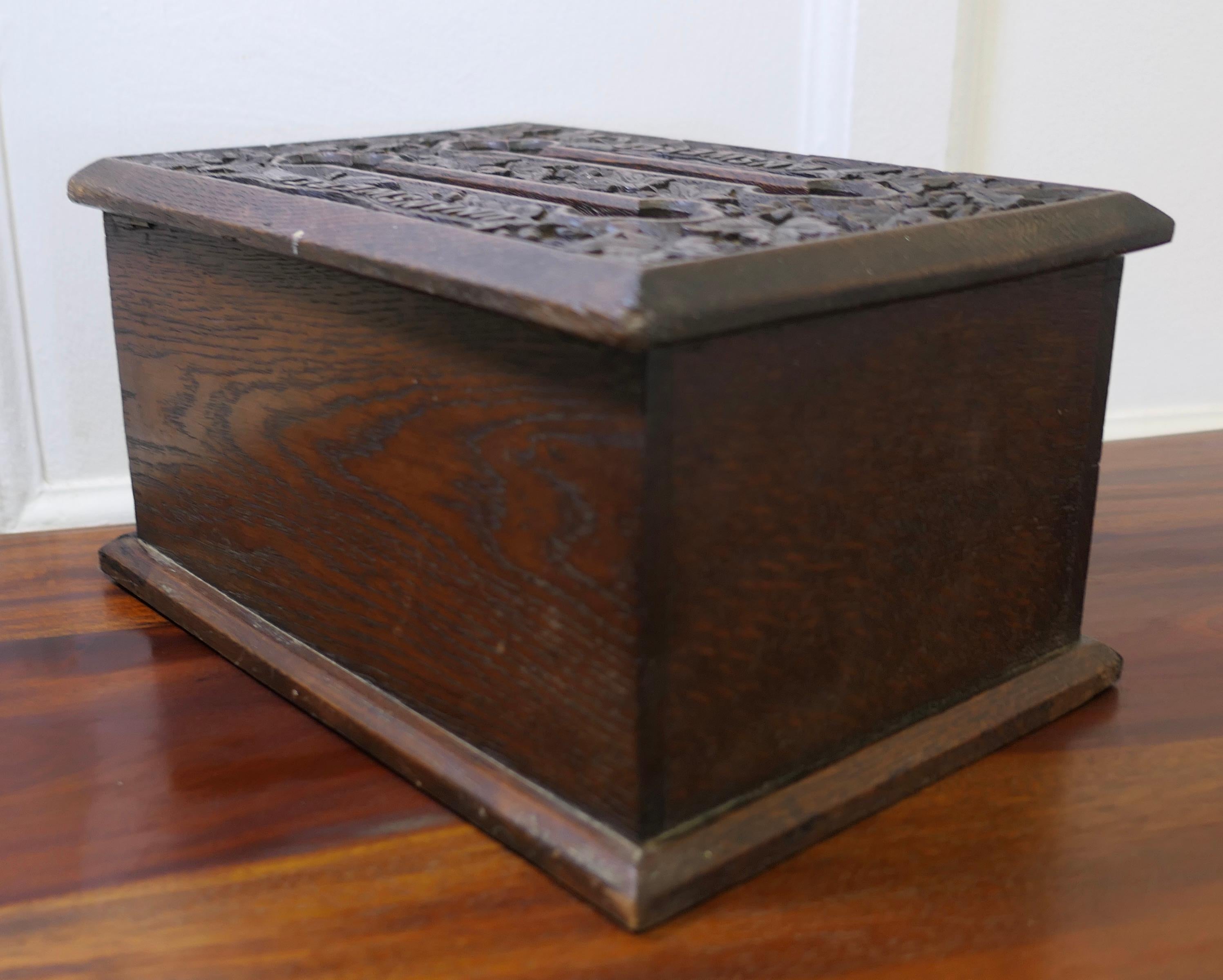 19th Century Carved Oak Correspondence, Post or Letter Box    For Sale 2