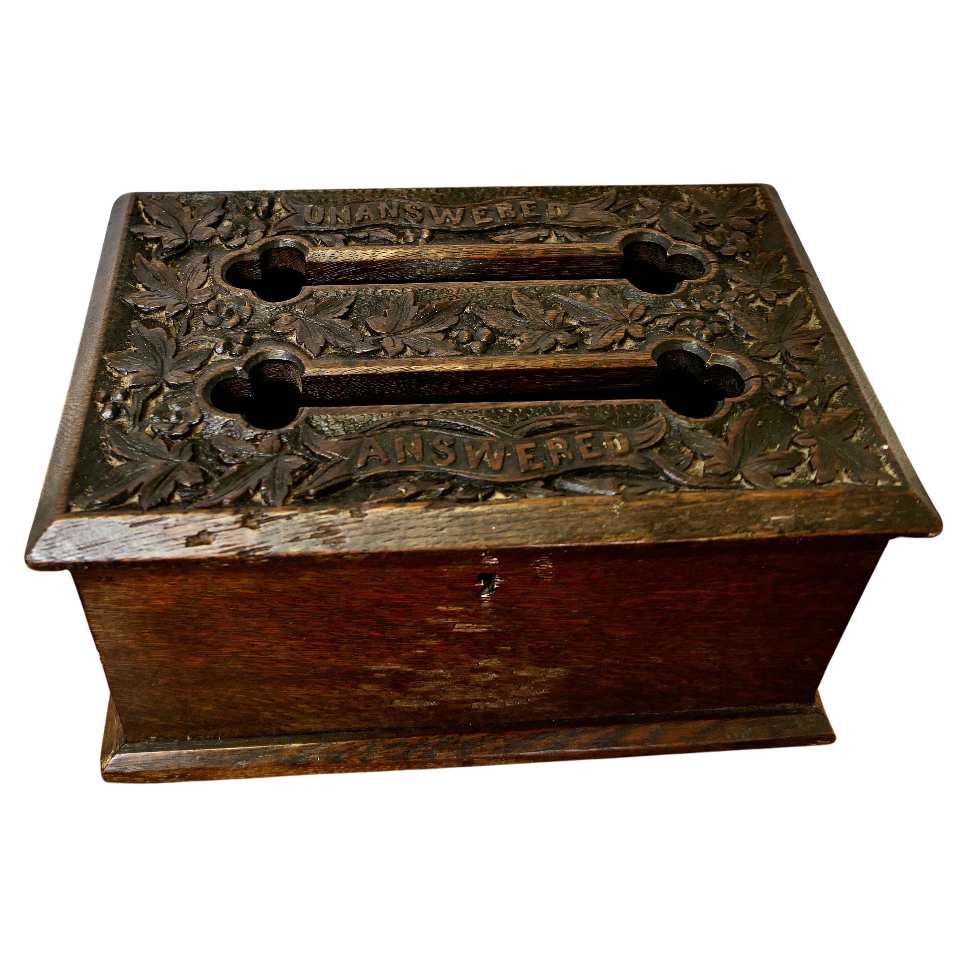 19th Century Carved Oak Correspondence, Post or Letter Box   