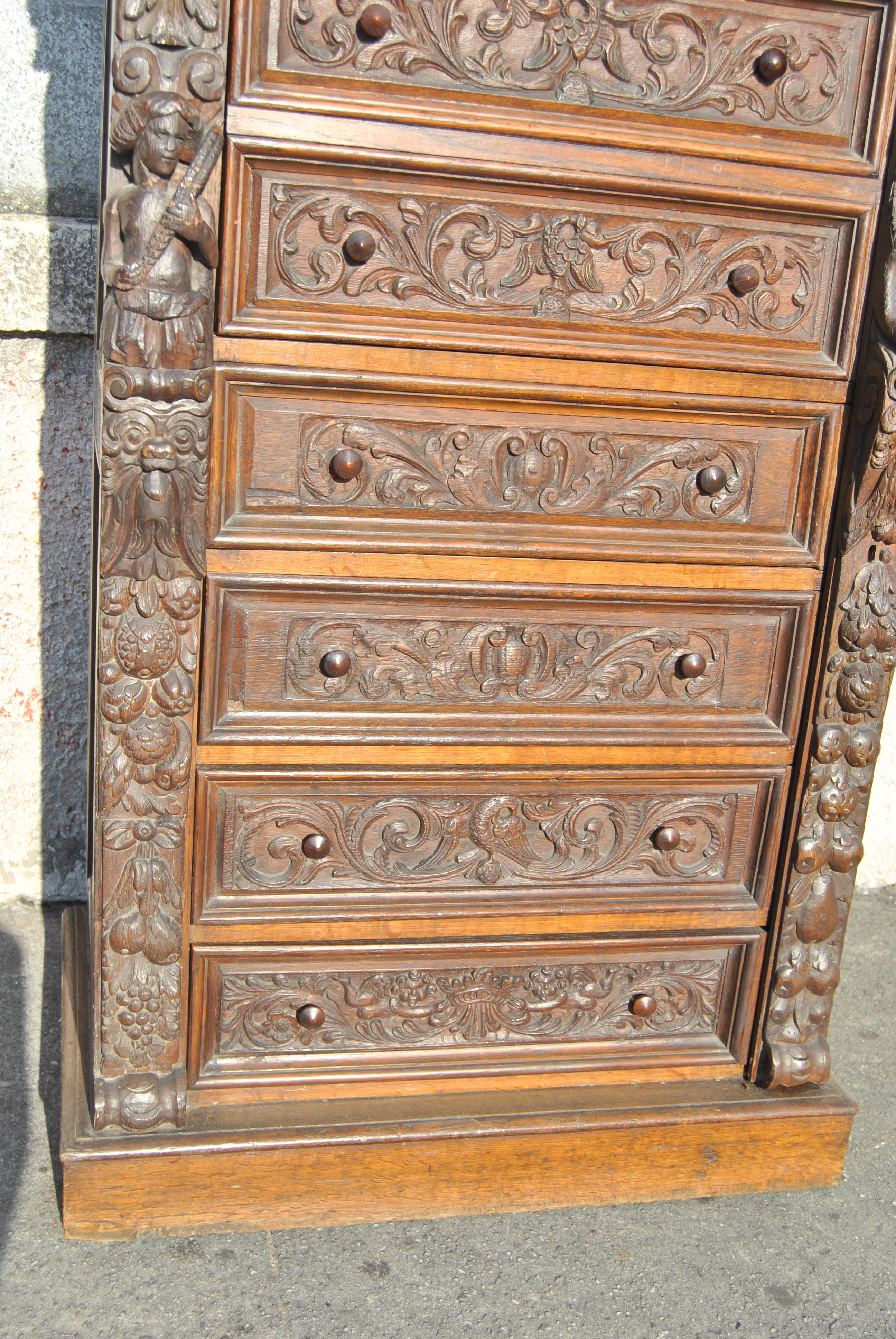 19th Century Carved Oak English Wellington Chest 5