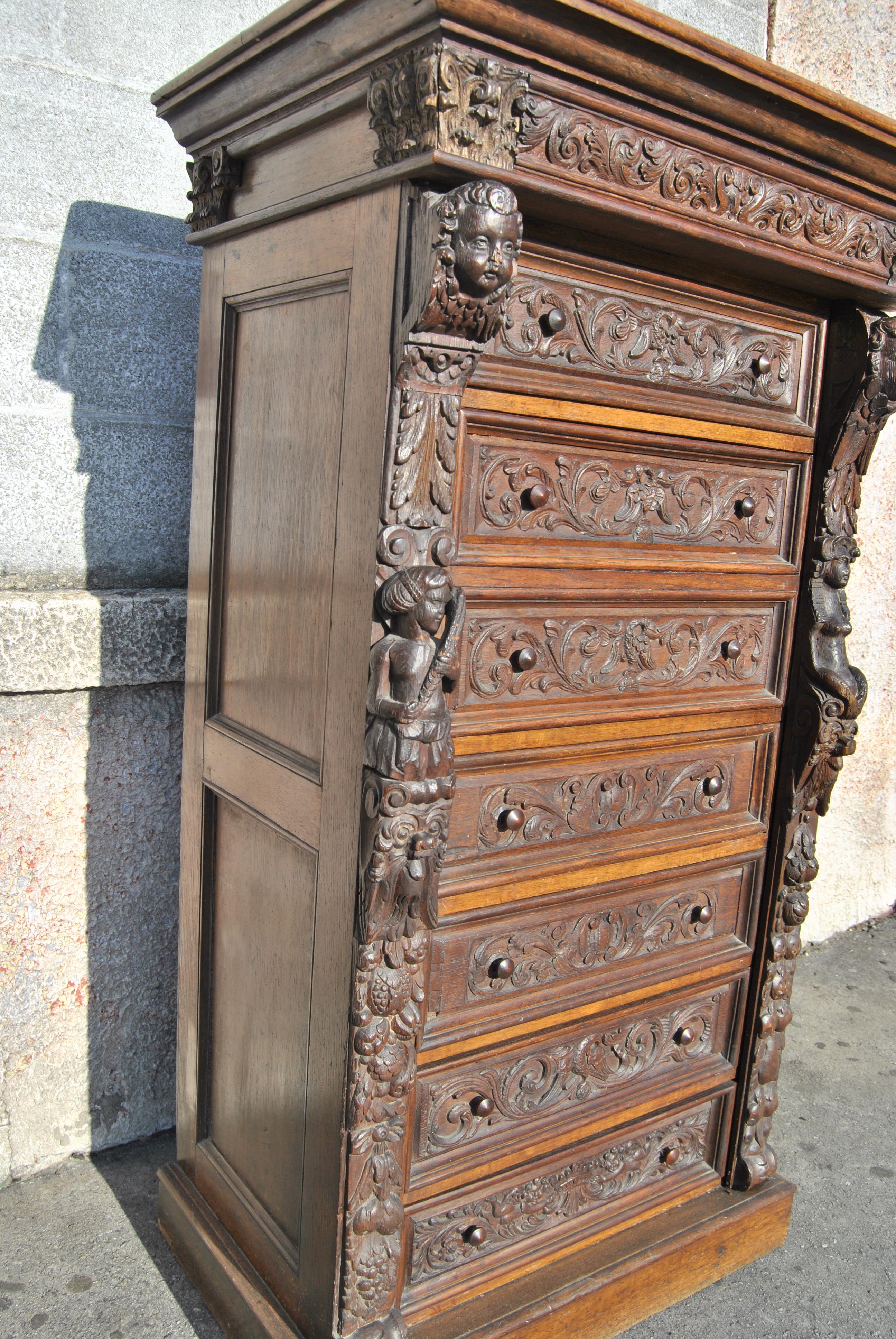 19th Century Carved Oak English Wellington Chest 2