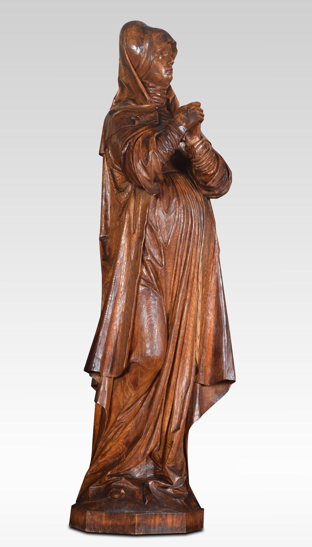 Very large 19th century carved oak figure of a saint in traditional dress all raised up on octagonal base.
Dimensions:
Height 60 inches
Length 18 inches
width 18 inches.