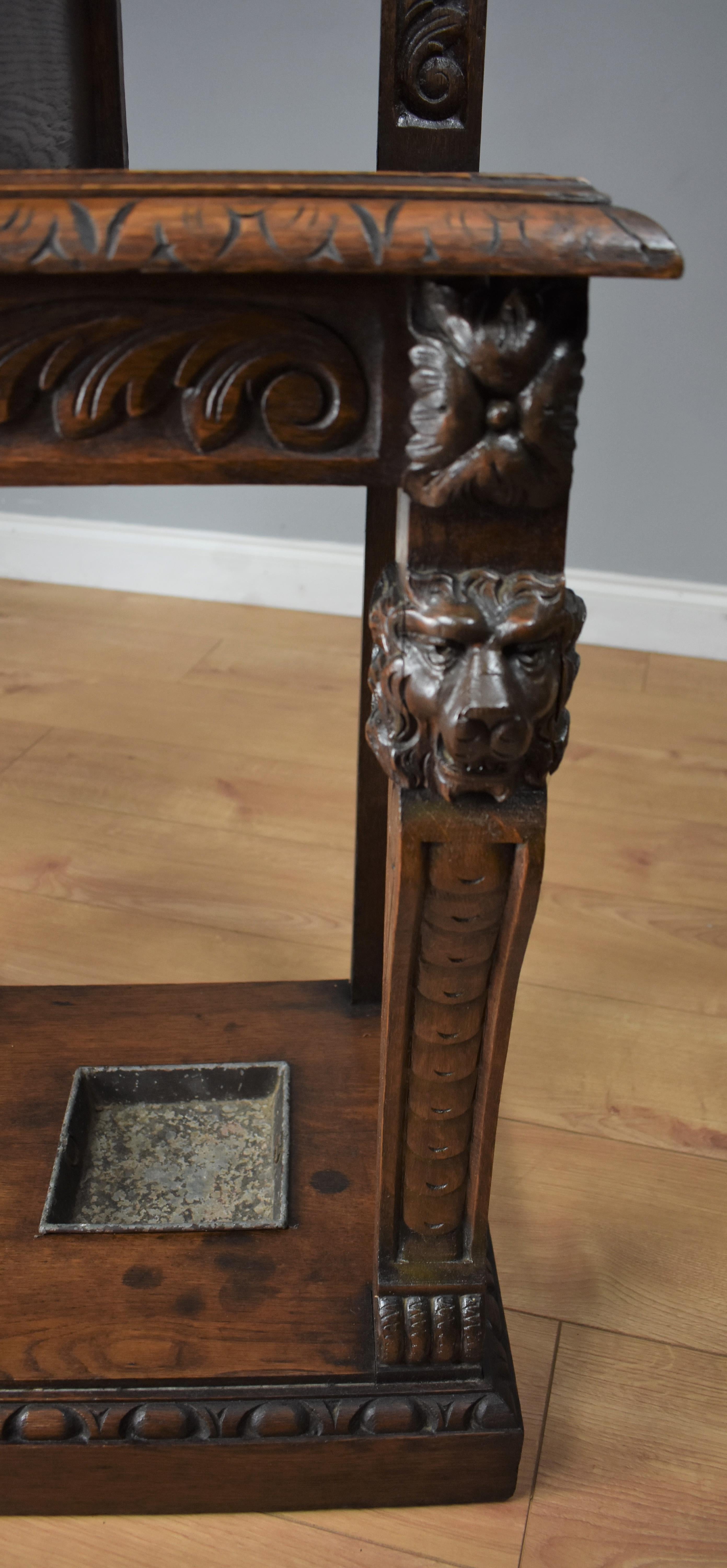 19th Century Carved Oak Flemish Style Hall Stand 6