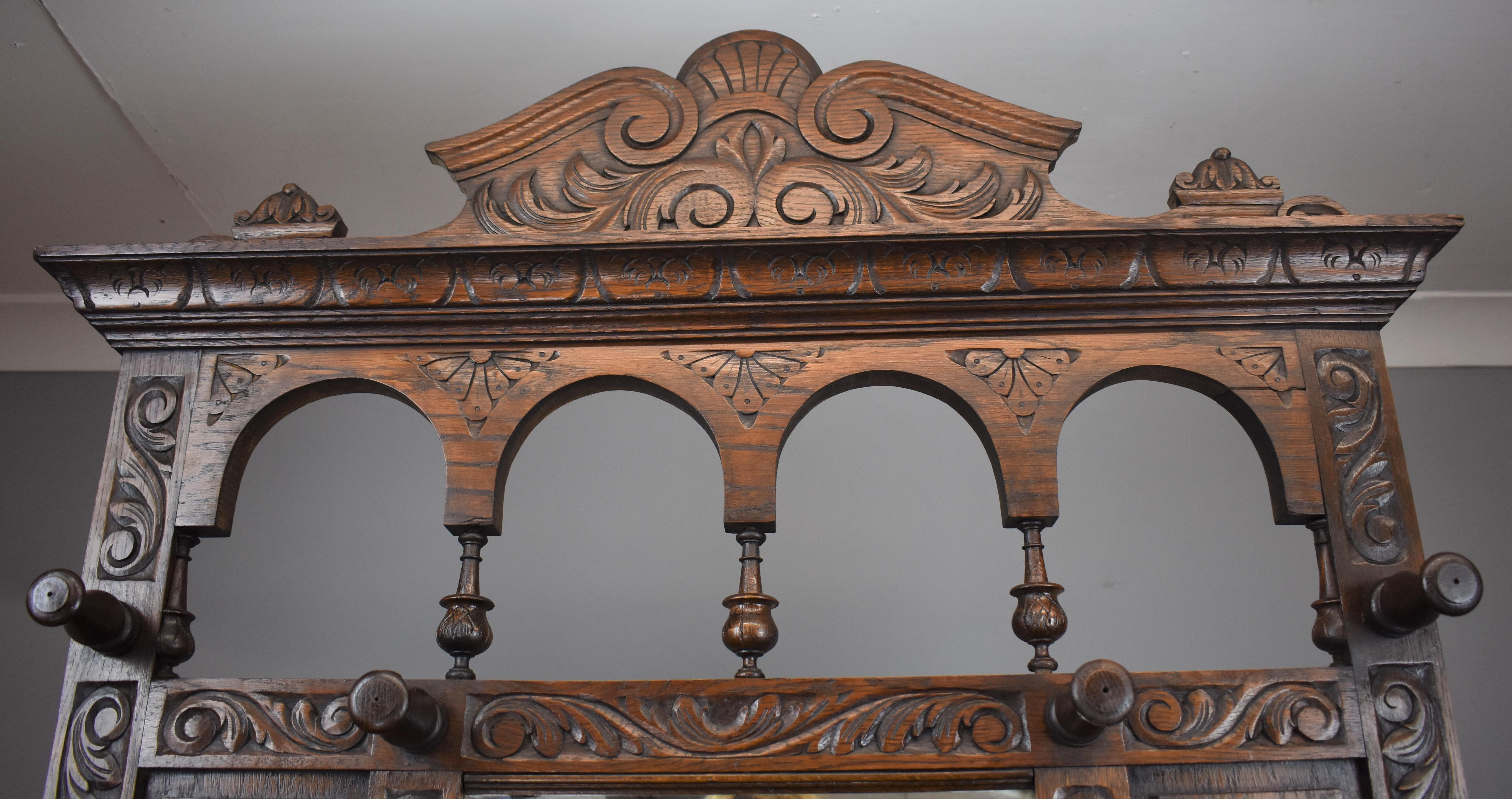 19th Century Carved Oak Flemish Style Hall Stand 10