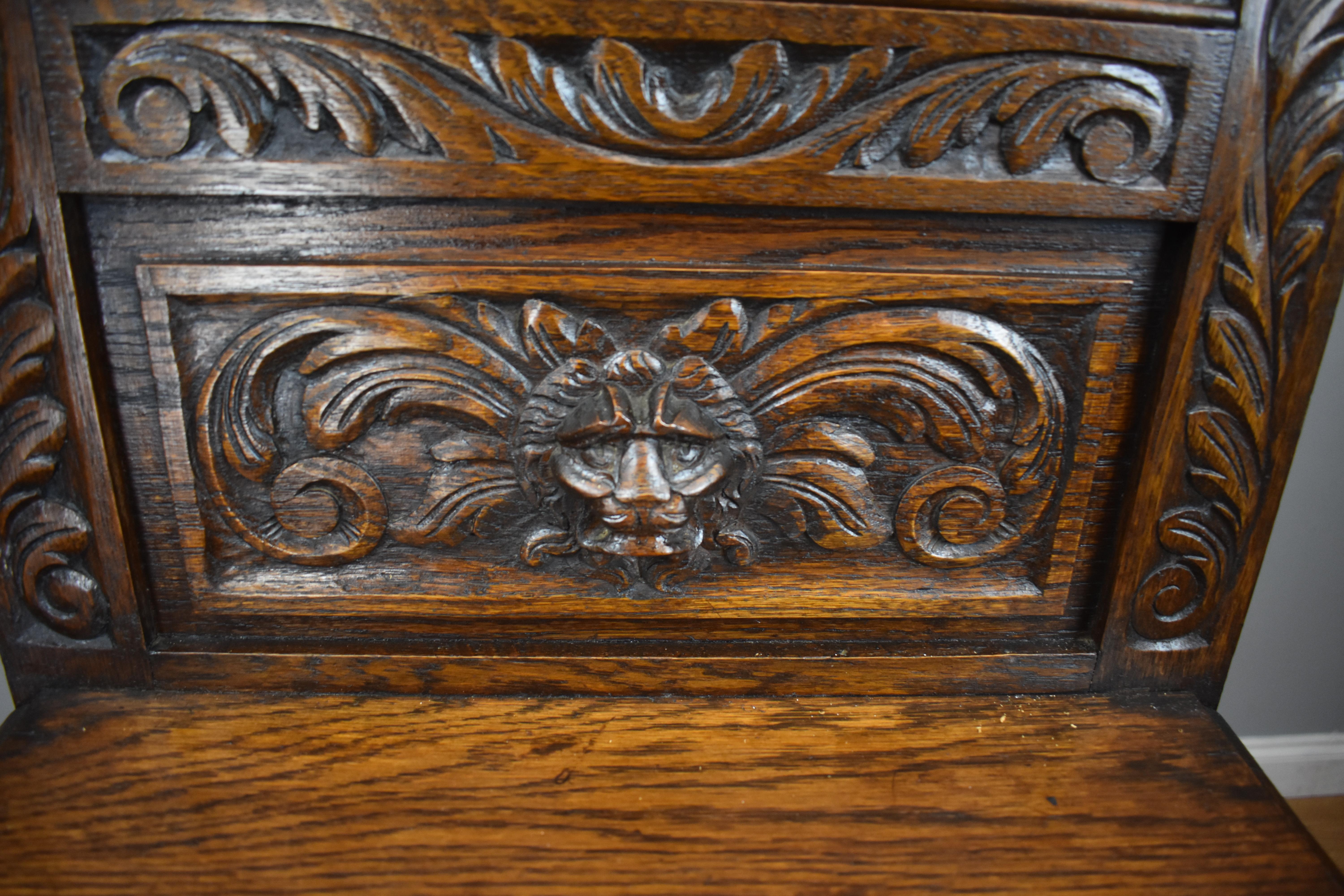 19th Century Carved Oak Flemish Style Hall Stand 13