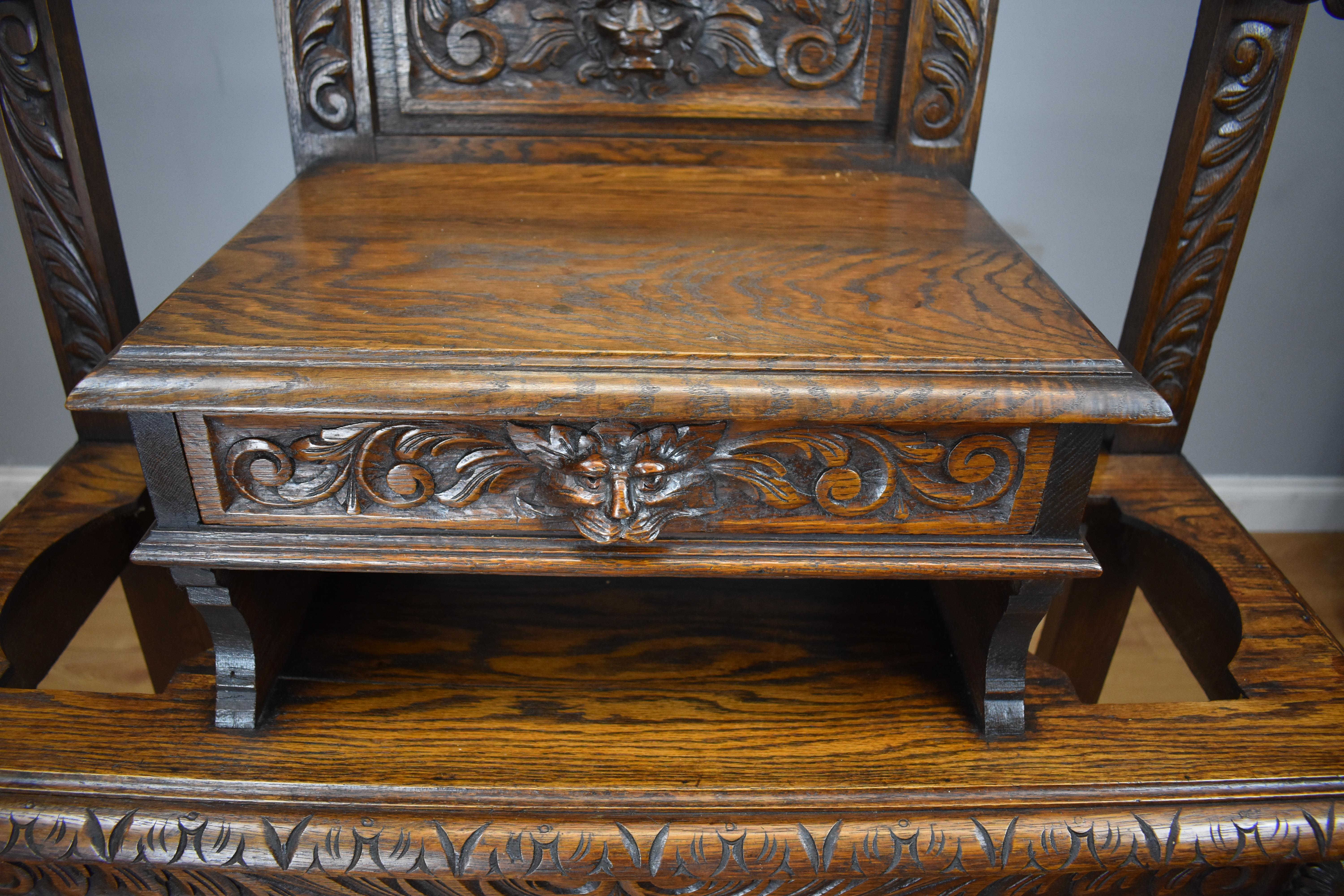 19th Century Carved Oak Flemish Style Hall Stand 14