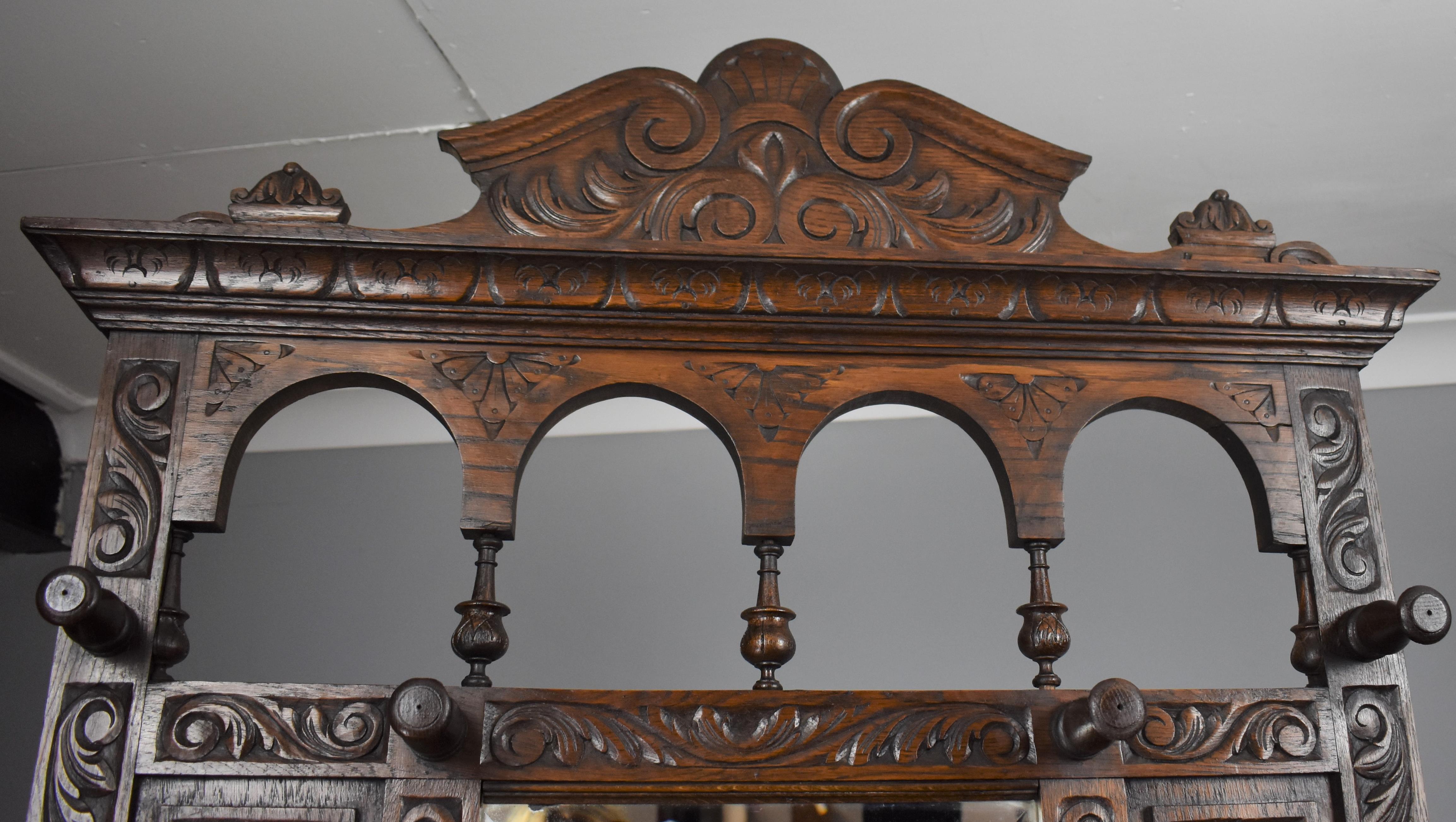 European 19th Century Carved Oak Flemish Style Hall Stand