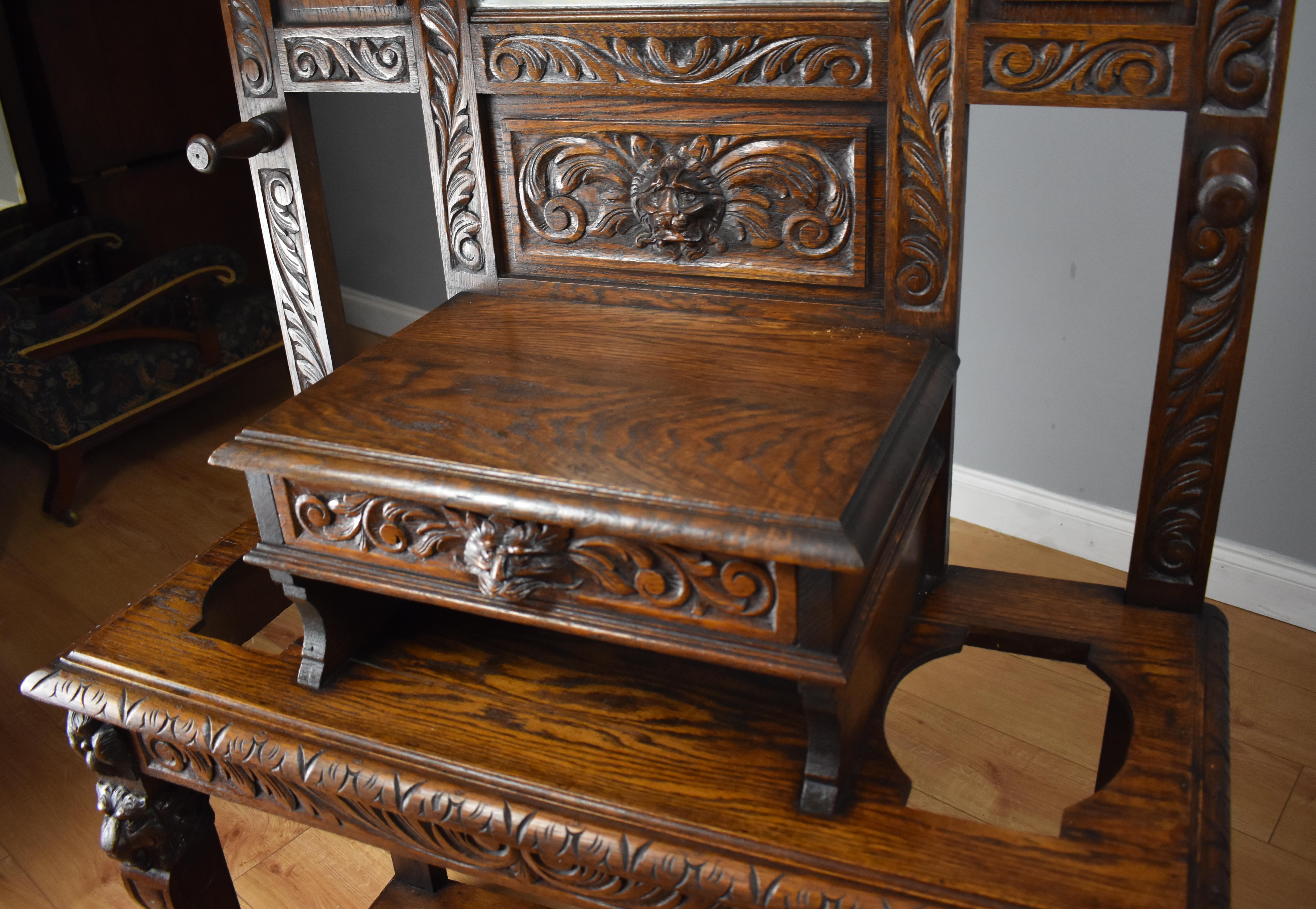 19th Century Carved Oak Flemish Style Hall Stand 2