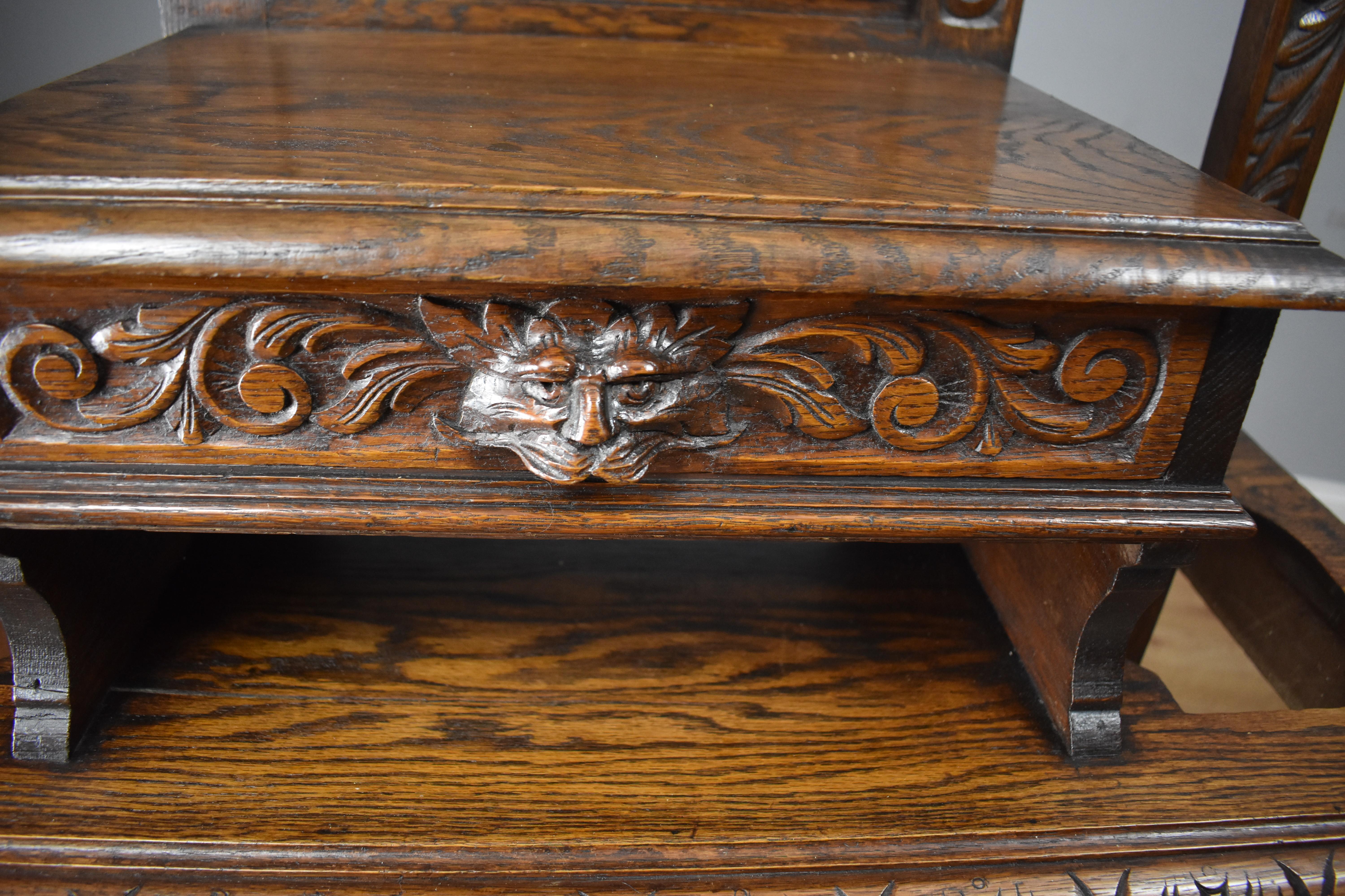 19th Century Carved Oak Flemish Style Hall Stand 4