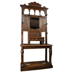 19th Century Carved Oak Flemish Style Hall Stand