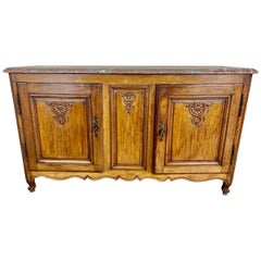 19th Century Carved Oak French Buffet with Marble Top