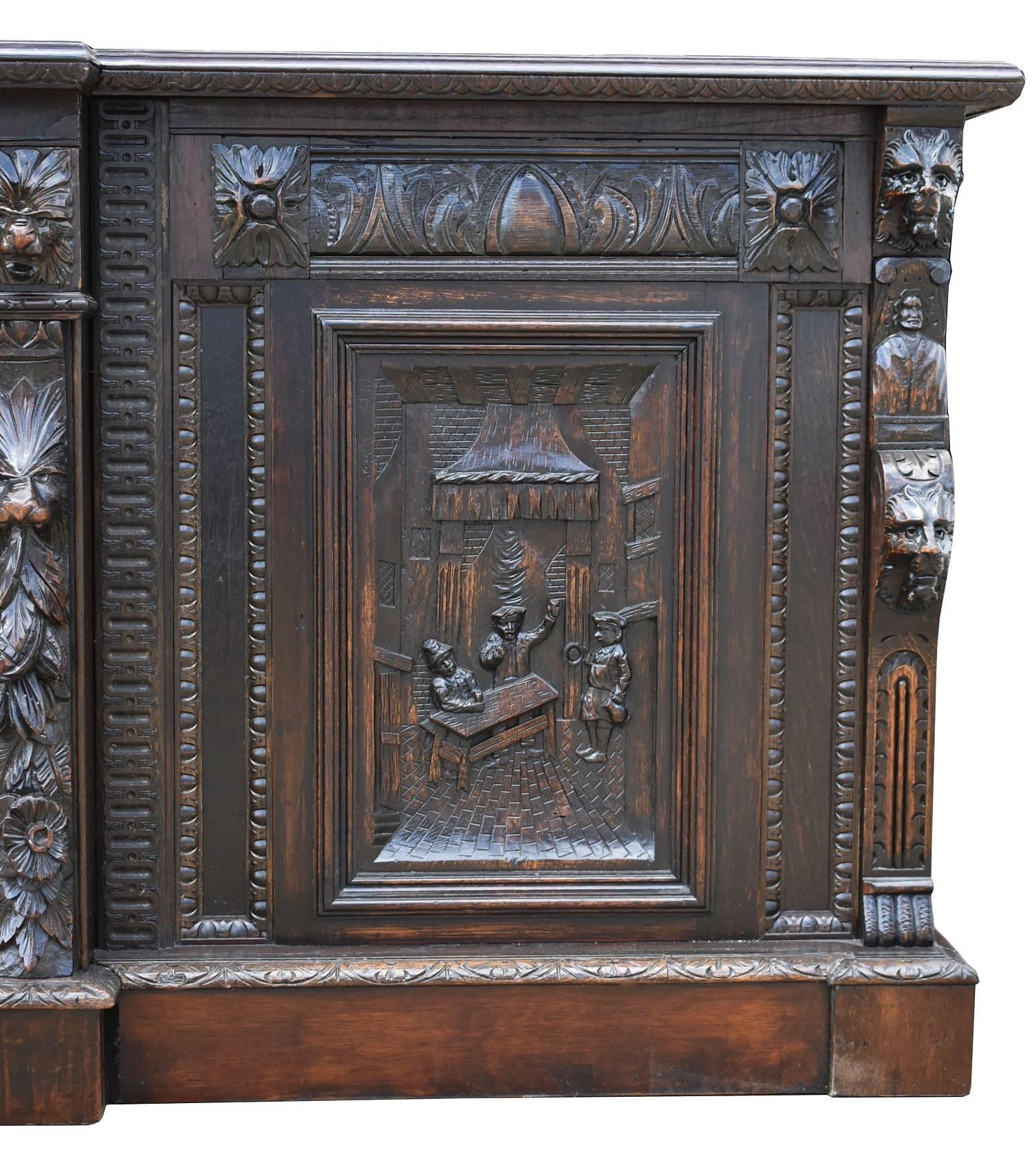 Hand-Carved 19th Century Carved Oak Front and Back Bar
