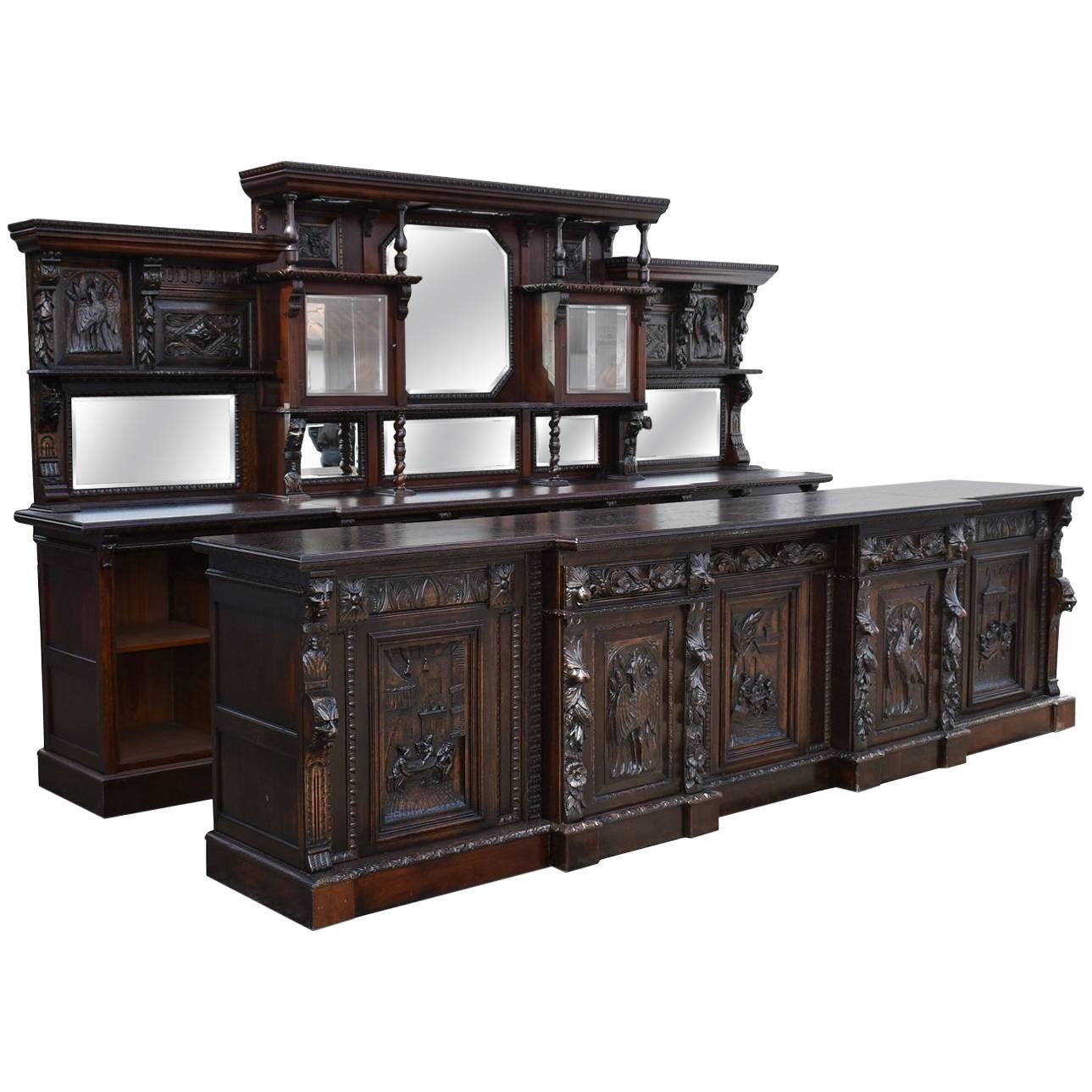 19th Century Carved Oak Front and Back Bar