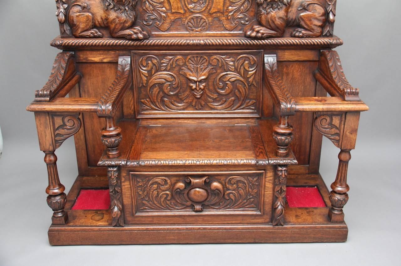 19th Century Carved Oak Hall Bench 7