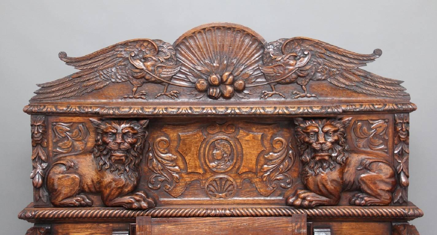 English 19th Century Carved Oak Hall Bench