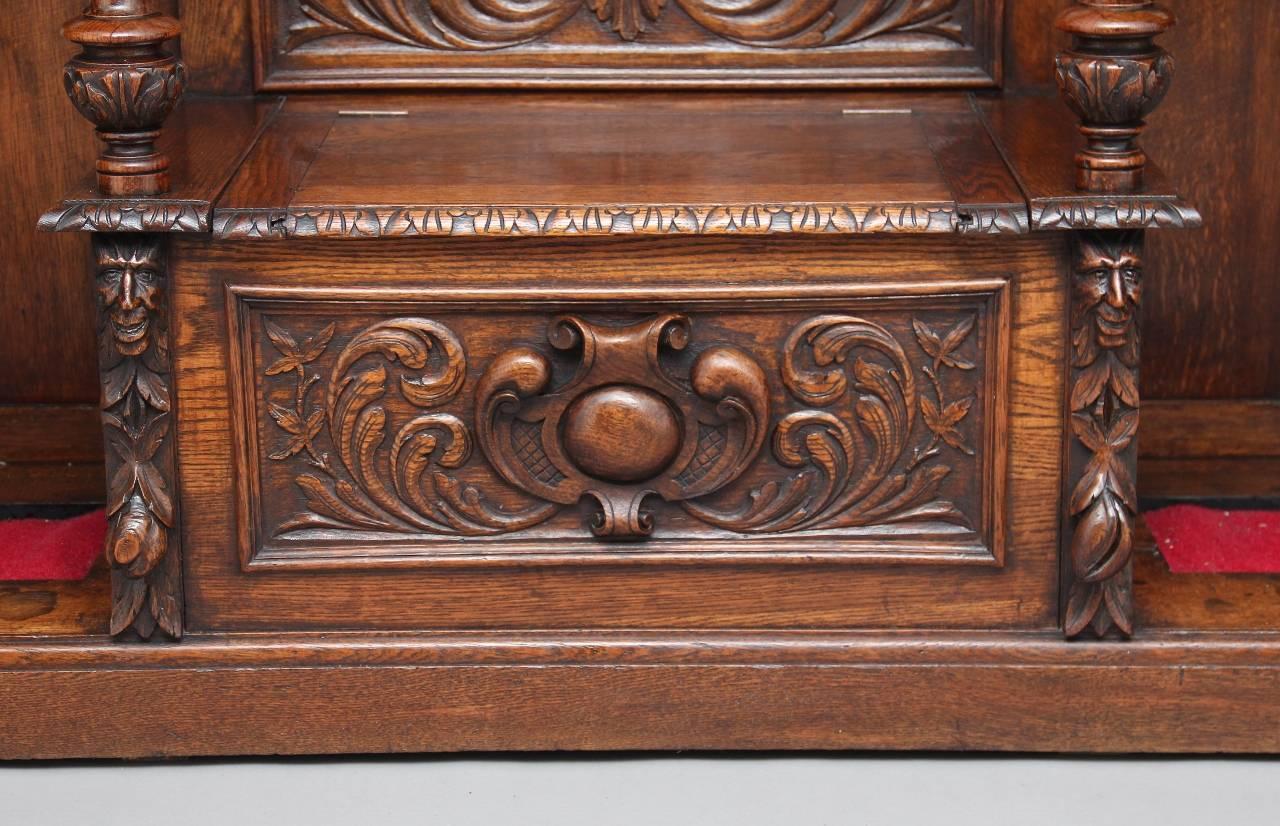 19th Century Carved Oak Hall Bench 1