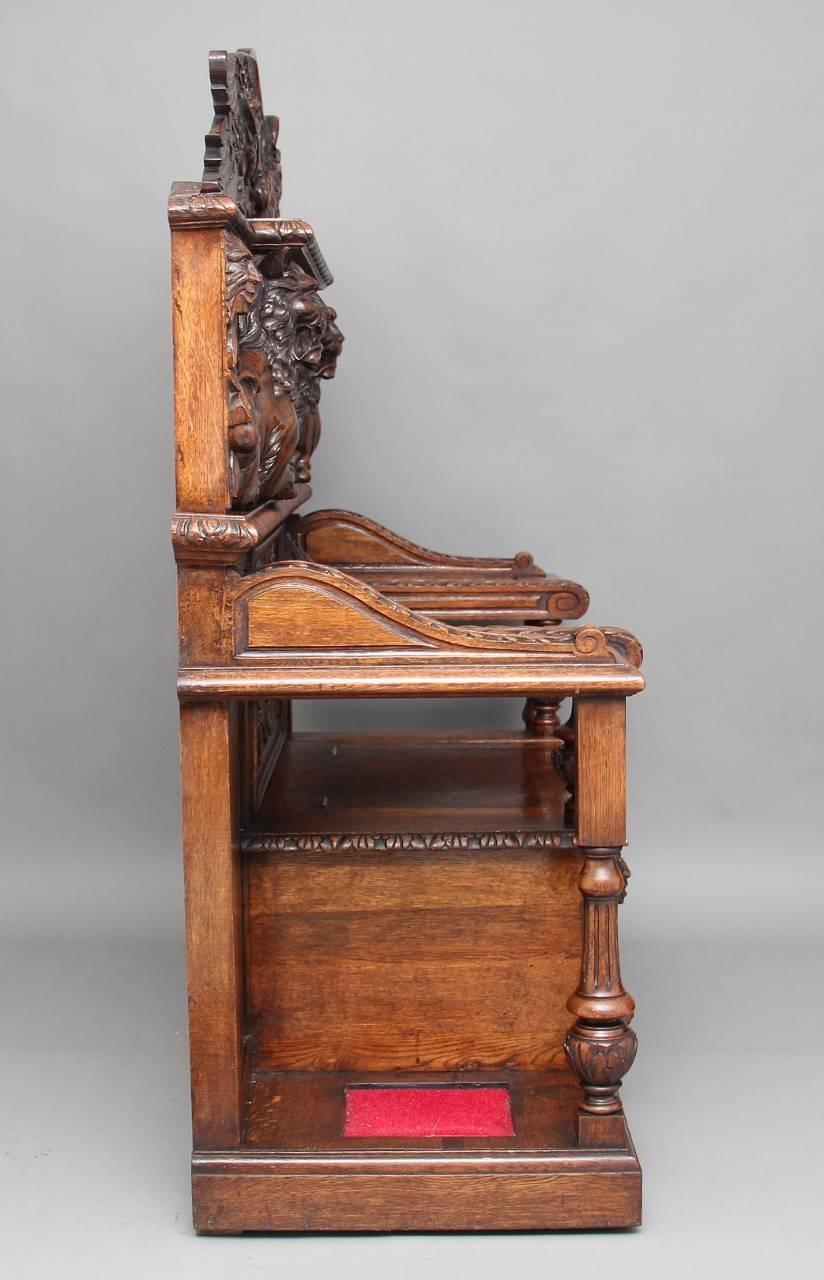 19th Century Carved Oak Hall Bench 2