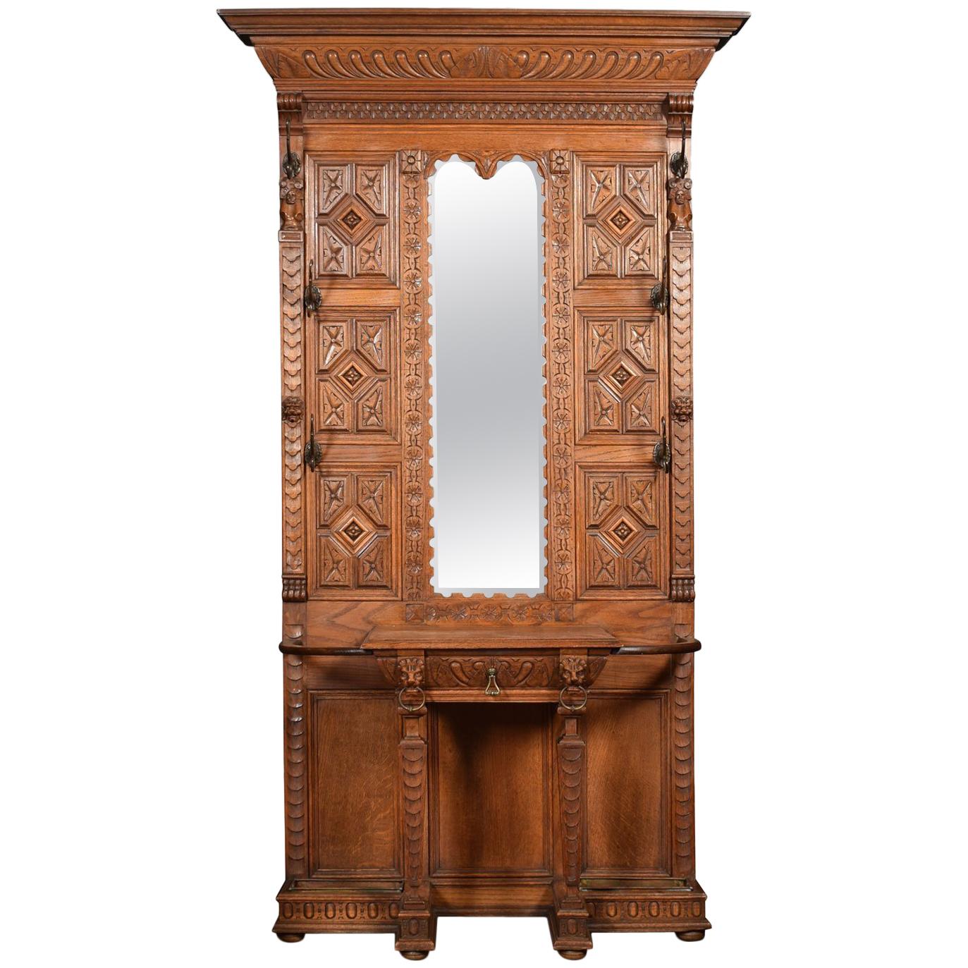 19th Century Carved Oak Hall Stand