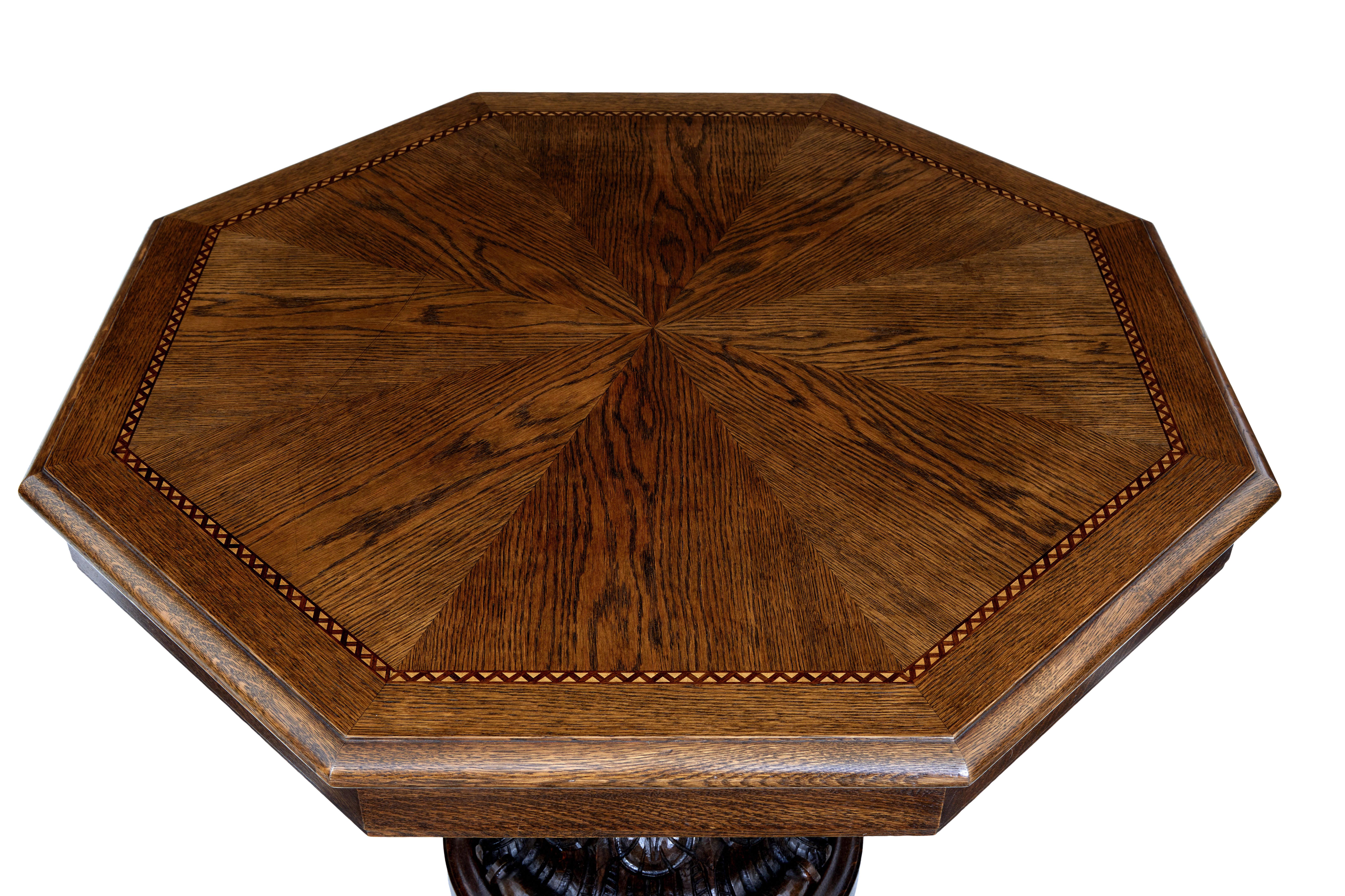 Gothic Revival 19th Century Carved Oak Hexagonal Top Centre Table