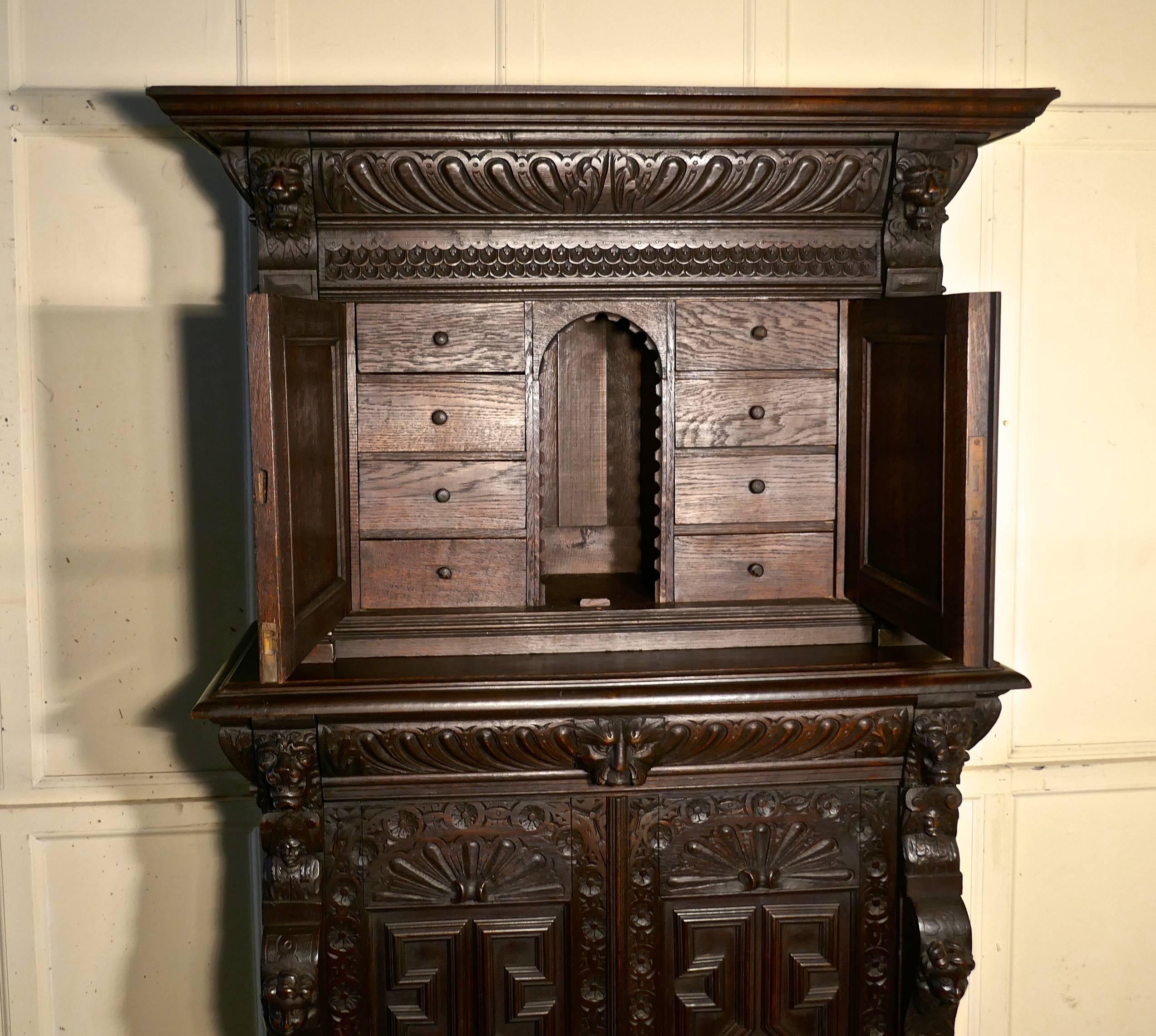 19th Century Carved Oak Housekeepers or Hall Cupboard 6
