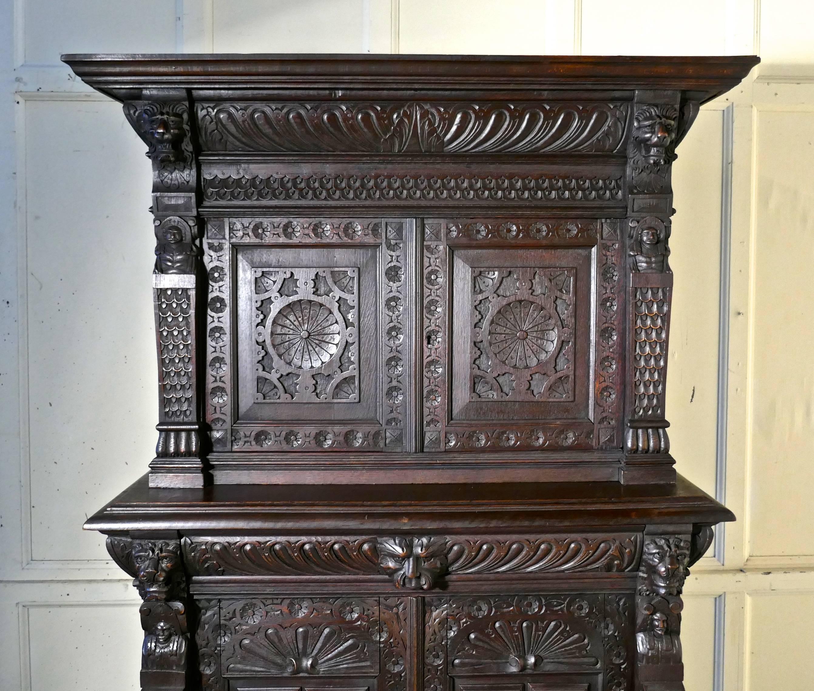 19th Century Carved Oak Housekeepers or Hall Cupboard 8
