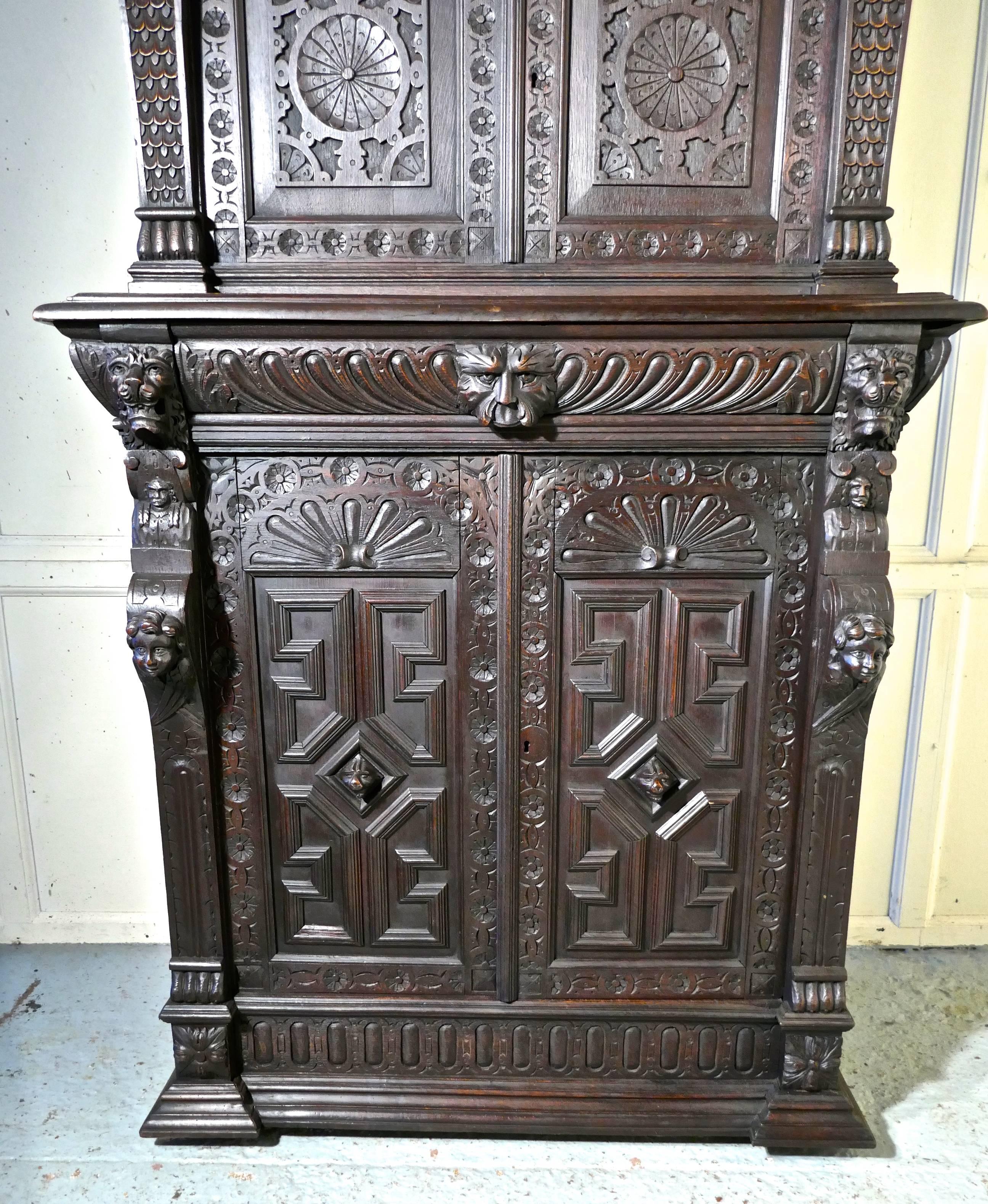 19th Century Carved Oak Housekeepers or Hall Cupboard 9