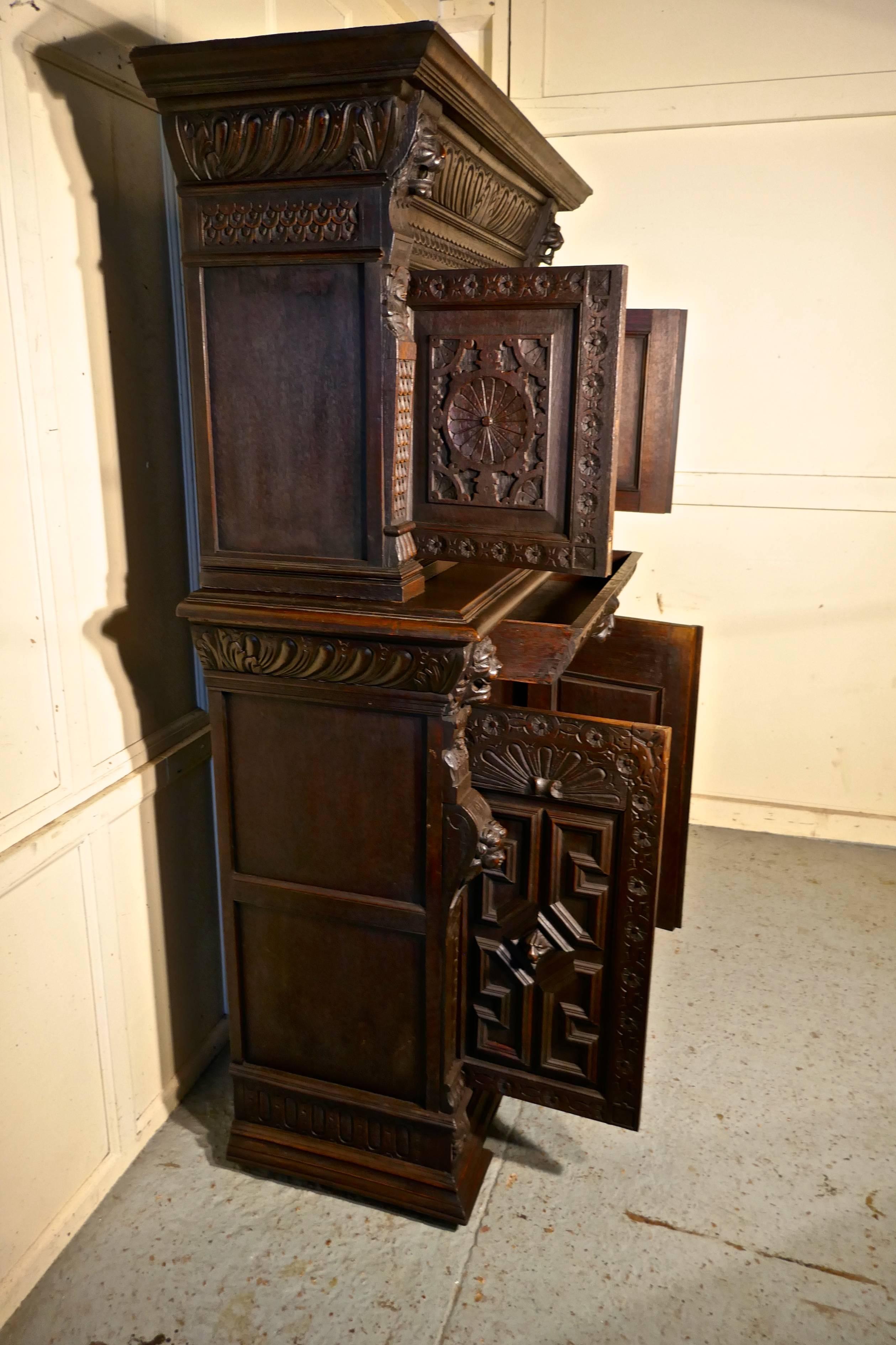 19th Century Carved Oak Housekeepers or Hall Cupboard In Good Condition In Chillerton, Isle of Wight
