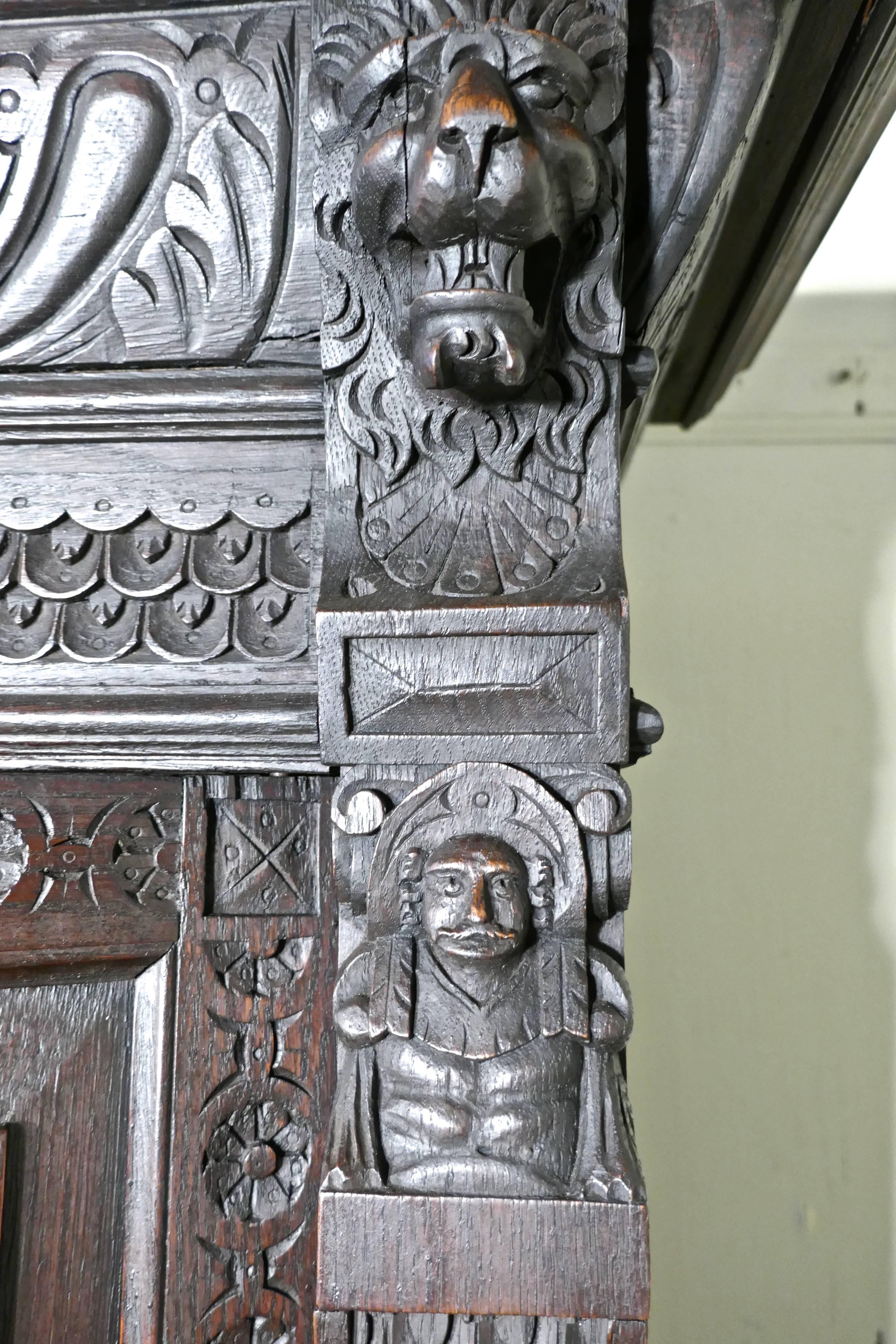 19th Century Carved Oak Housekeepers or Hall Cupboard 1