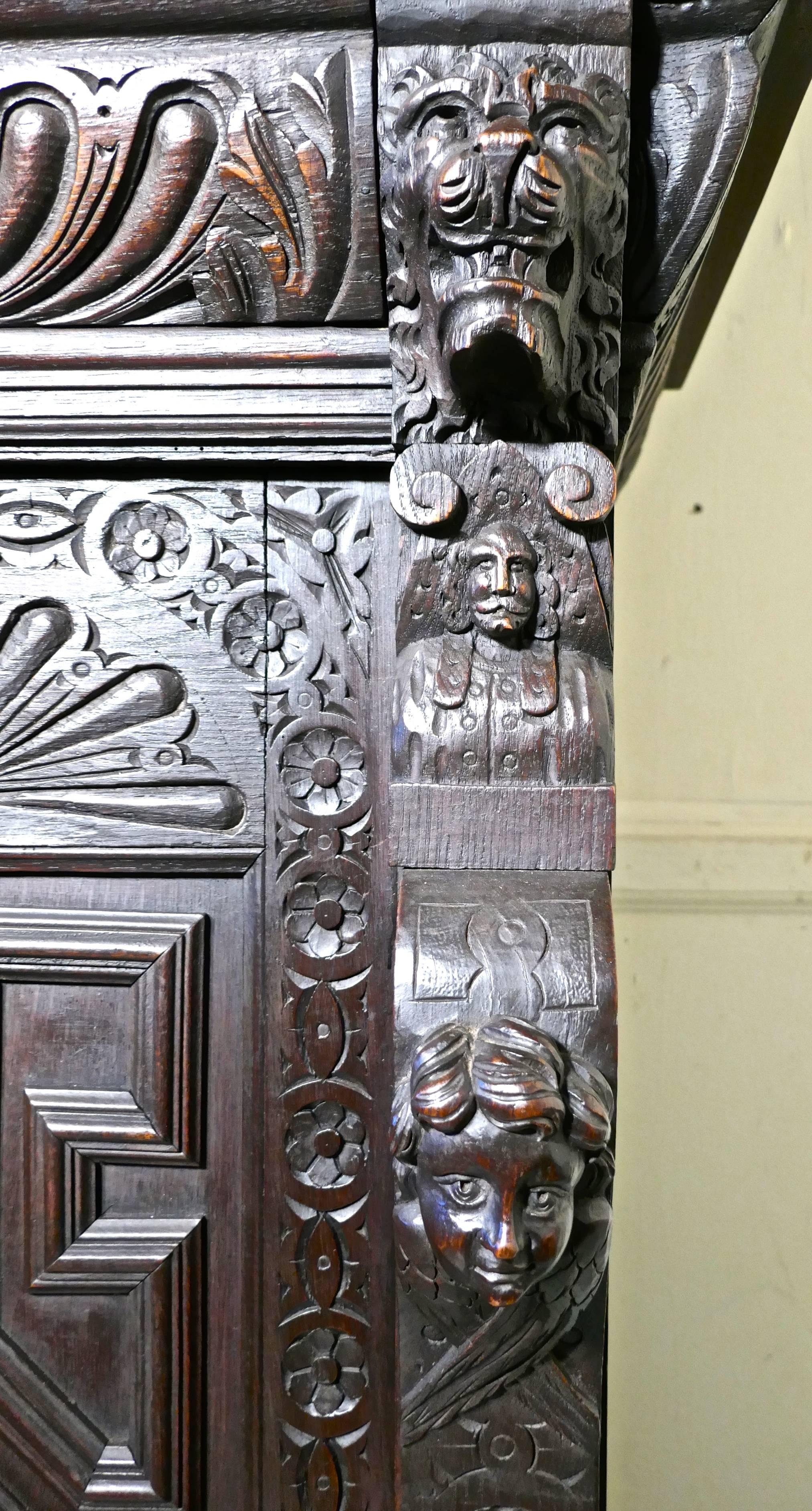 19th Century Carved Oak Housekeepers or Hall Cupboard 2