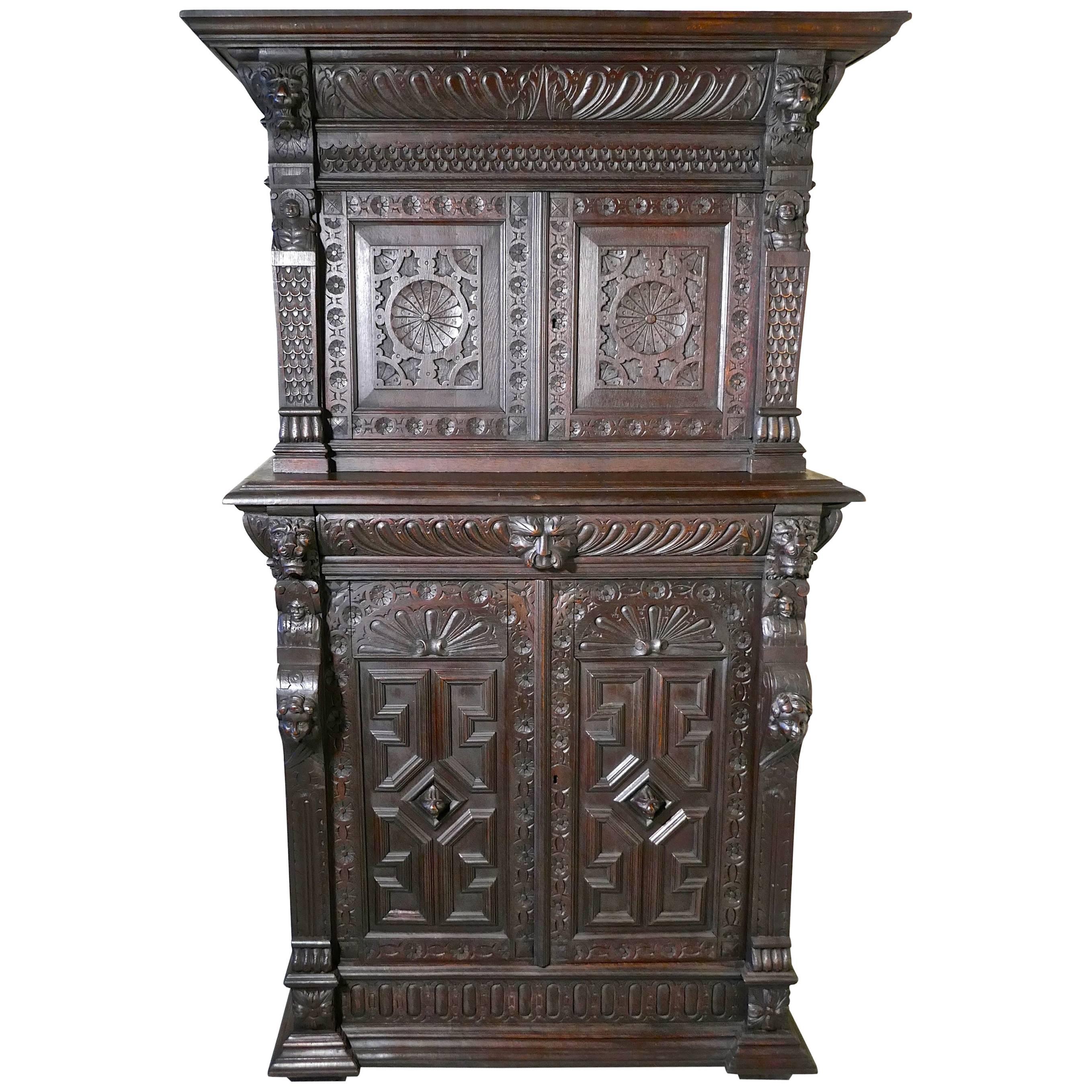 19th Century Carved Oak Housekeepers or Hall Cupboard