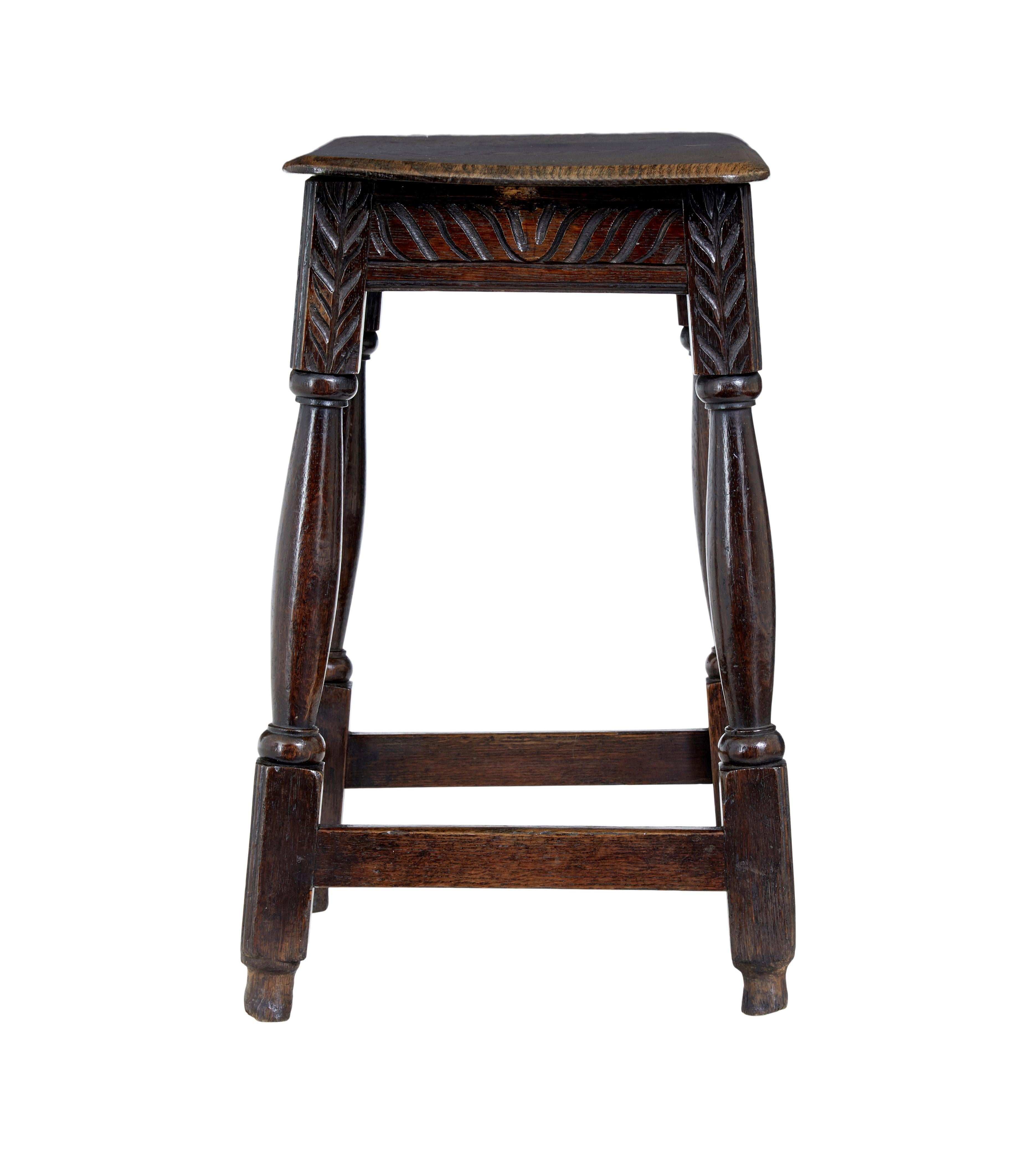 Gothic Revival 19th Century Carved Oak Joint Stool