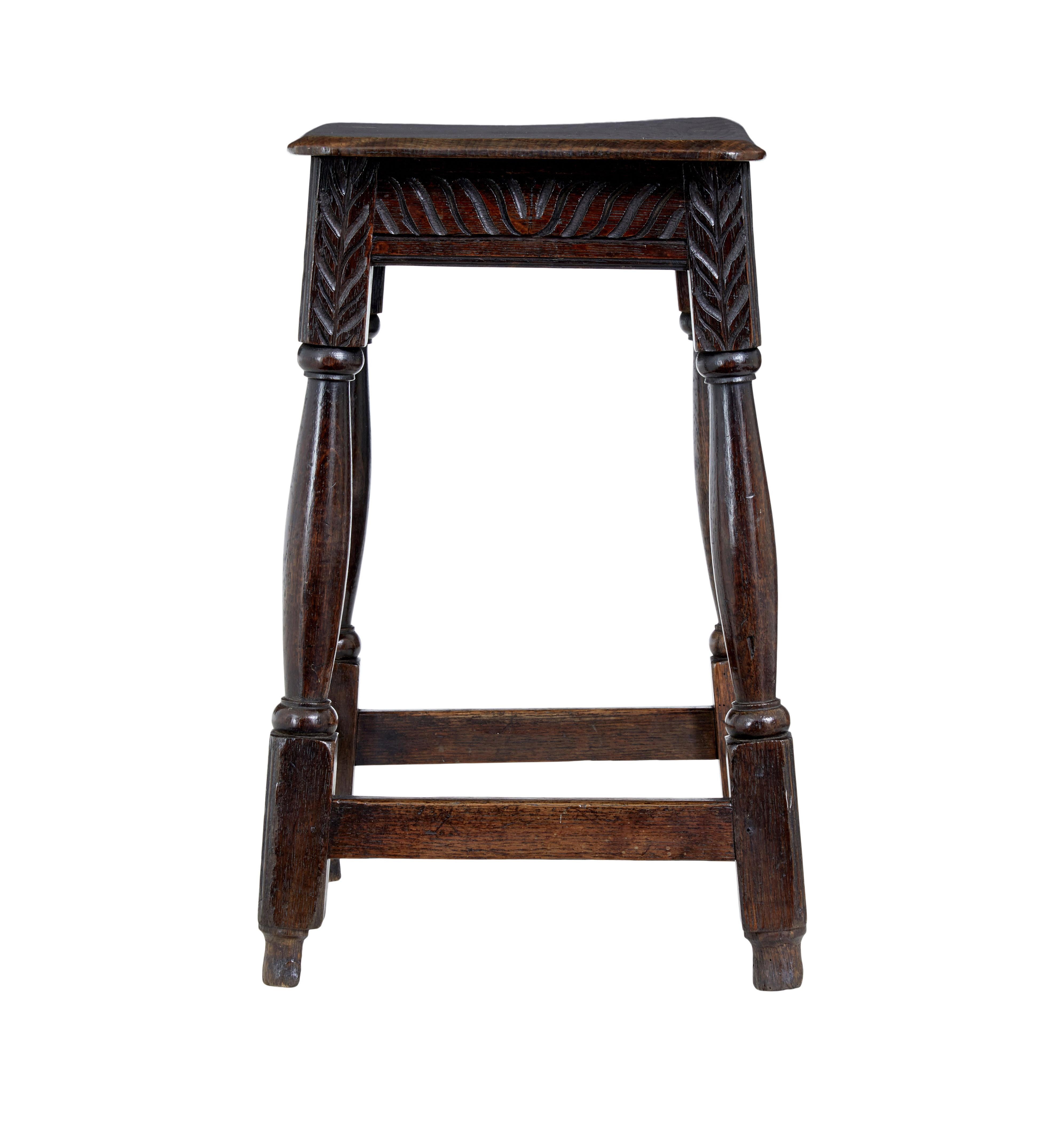 19th Century Carved Oak Joint Stool In Fair Condition In Debenham, Suffolk